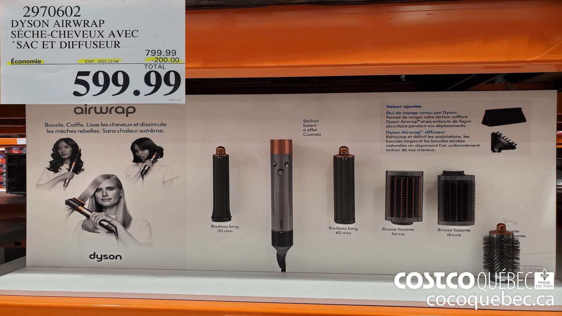 2970602 DYSON AIRWRAP SECHE-CHEVEUX AVEC “SAC & DIFFUSEUR  ($200.00 INSTANT SAVINGS EXPIRES ON 2025-12-04) $599.99