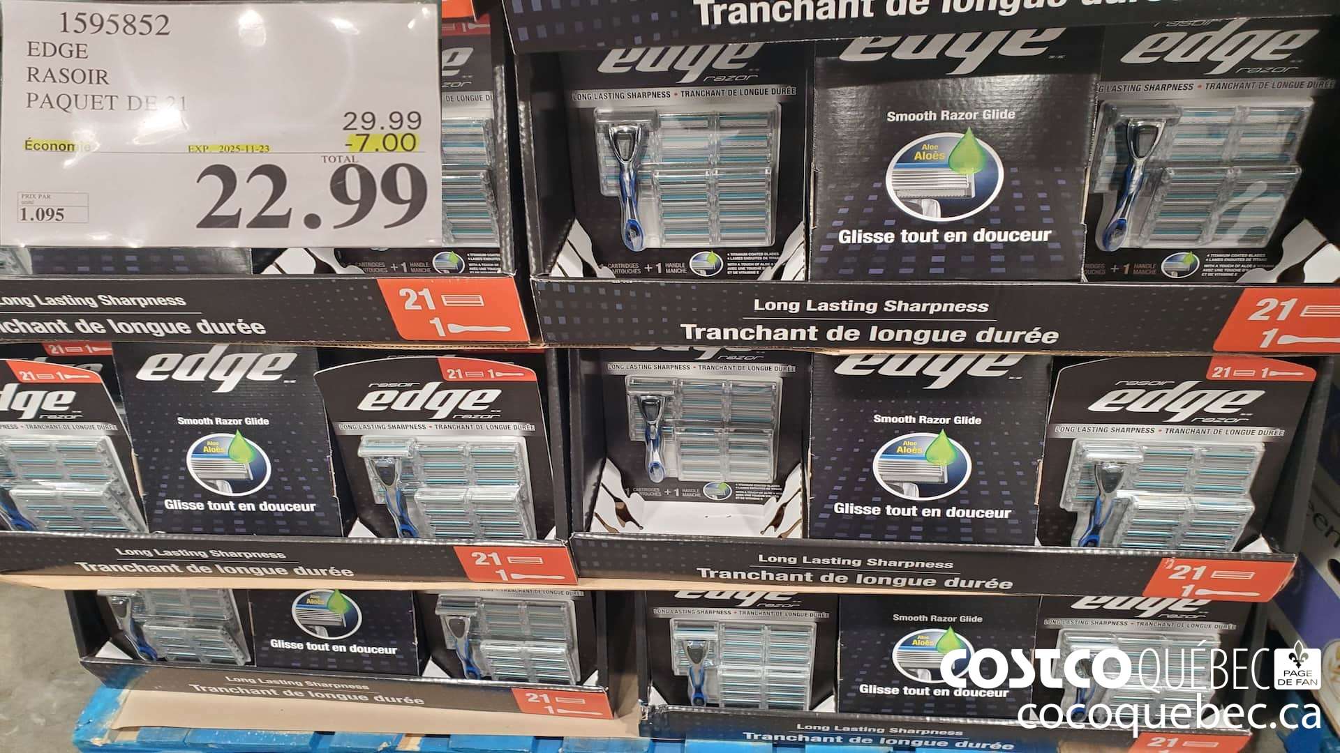 1595852 EDGE RASOIR 21 CARTOUCHES  ($7.00 INSTANT SAVINGS EXPIRES ON 2025-11-23) $22.99