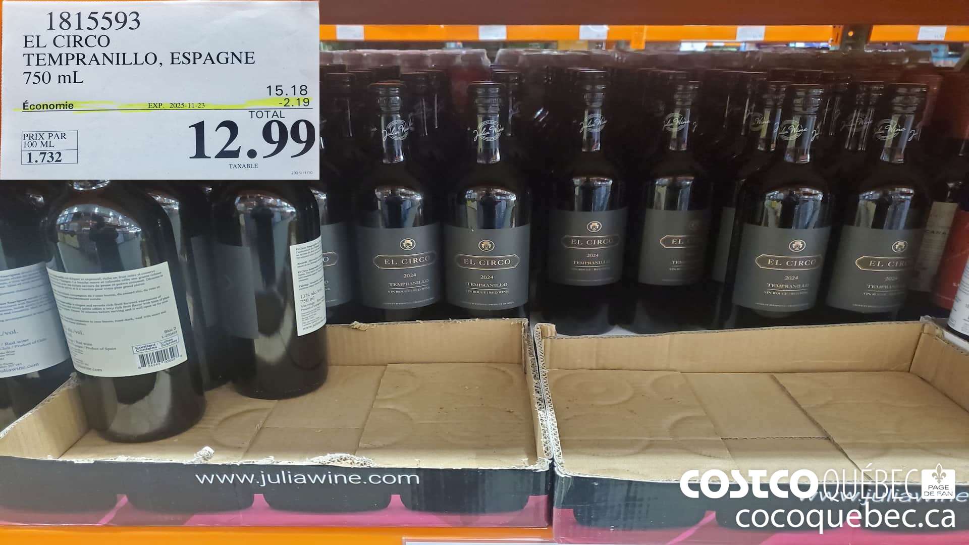 1815593 EL CIRCO TEMPRANILLO, ESPAGNE 750ML ($2.19 INSTANT SAVINGS EXPIRES ON 2025-11-23) $12.99