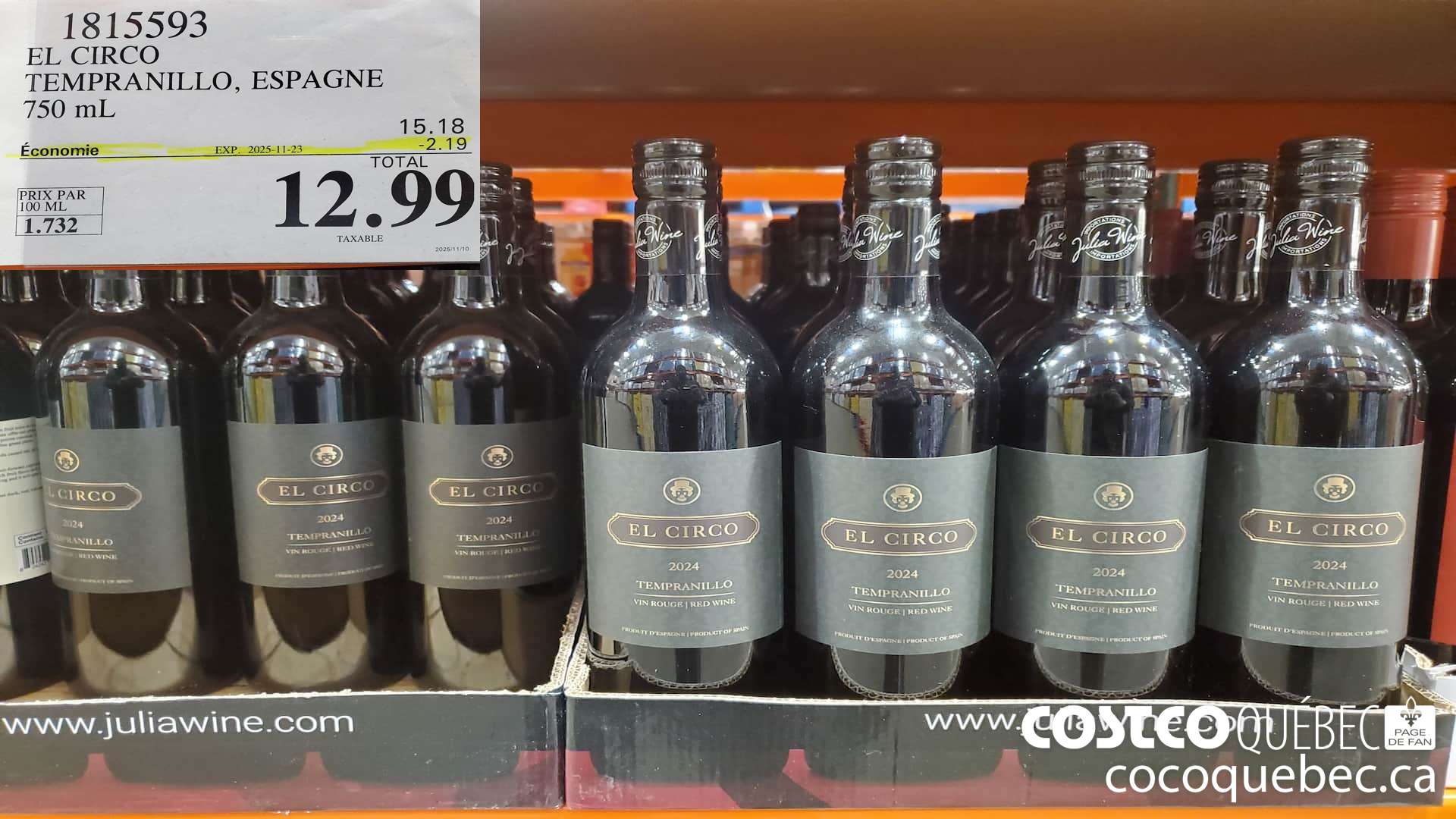 1815593 EL CIRCO TEMPRANILLO, ESPAGNE 750ML ($2.19 INSTANT SAVINGS EXPIRES ON 2025-11-23) $12.99