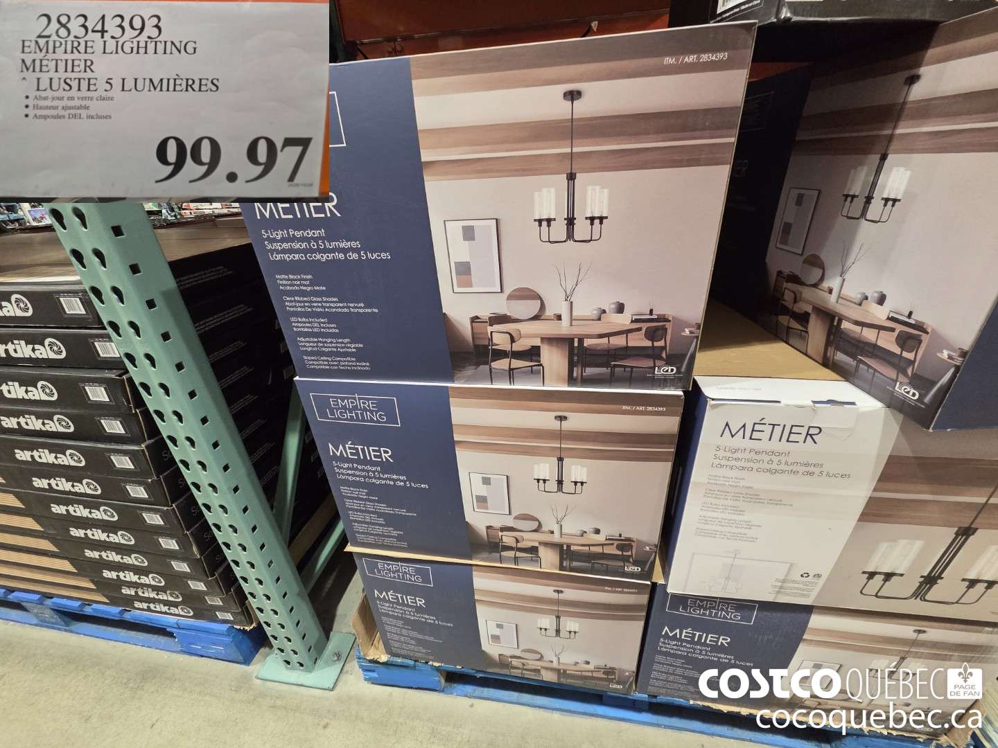 2834393 EMPIRE LIGHTING METIER LUSTE 5 LUMIERES $99.97