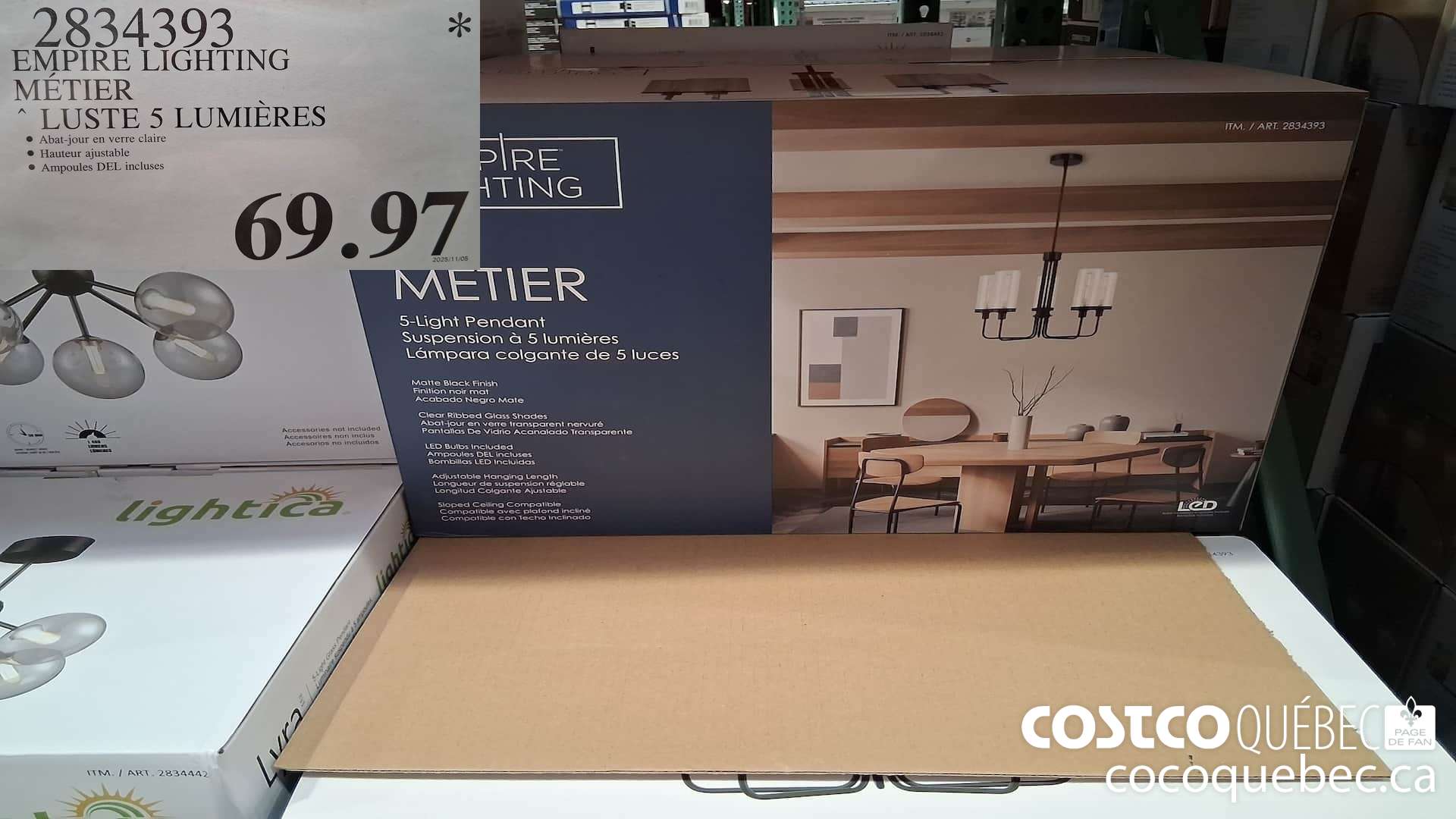 2834393 EMPIRE LIGHTING METIER LUSTE 5 LUMIERES $69.97