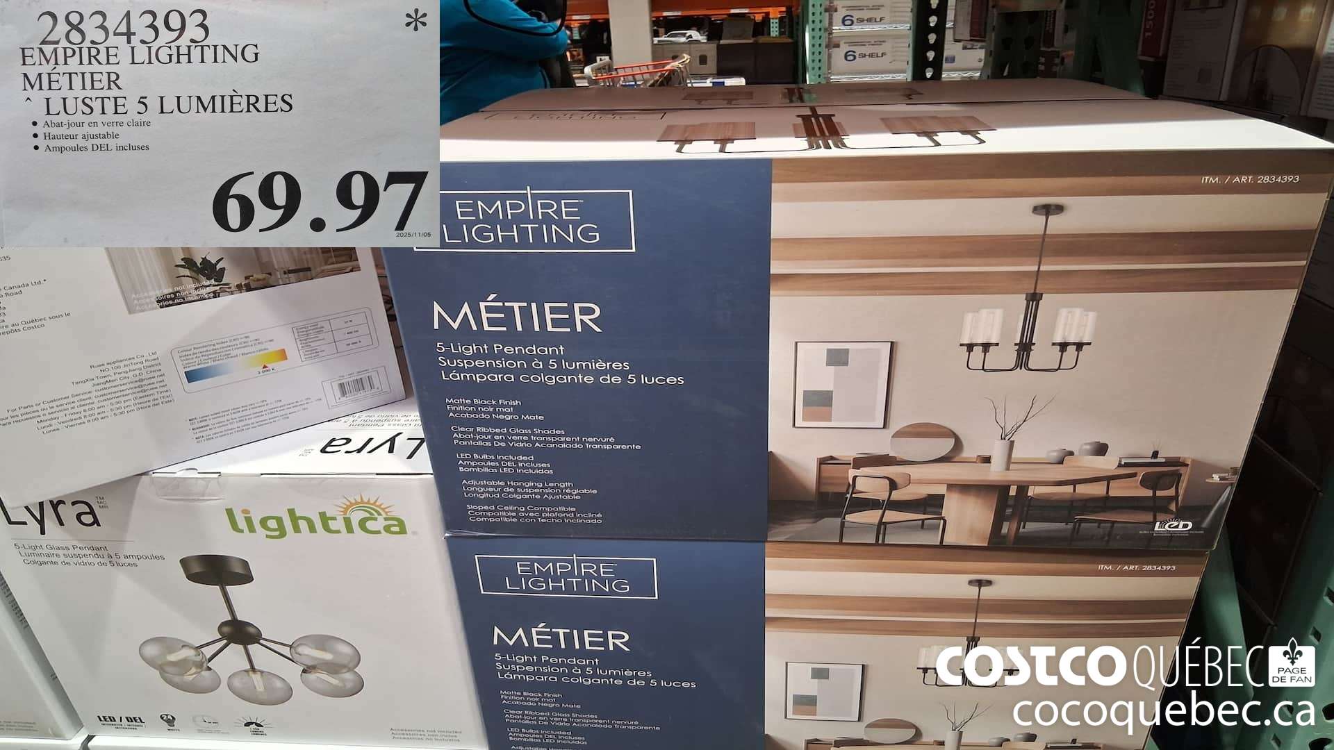 2834393 EMPIRE LIGHTING METIER LUSTE 5 LUMIERES $69.97