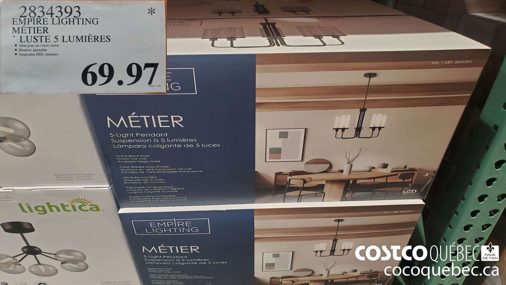 2834393 EMPIRE LIGHTING METIER LUSTE 5 LUMIERES $69.97