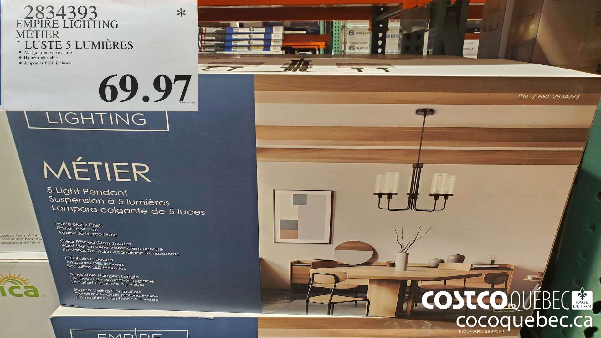 2834393 EMPIRE LIGHTING METIER LUSTE 5 LUMIERES $69.97