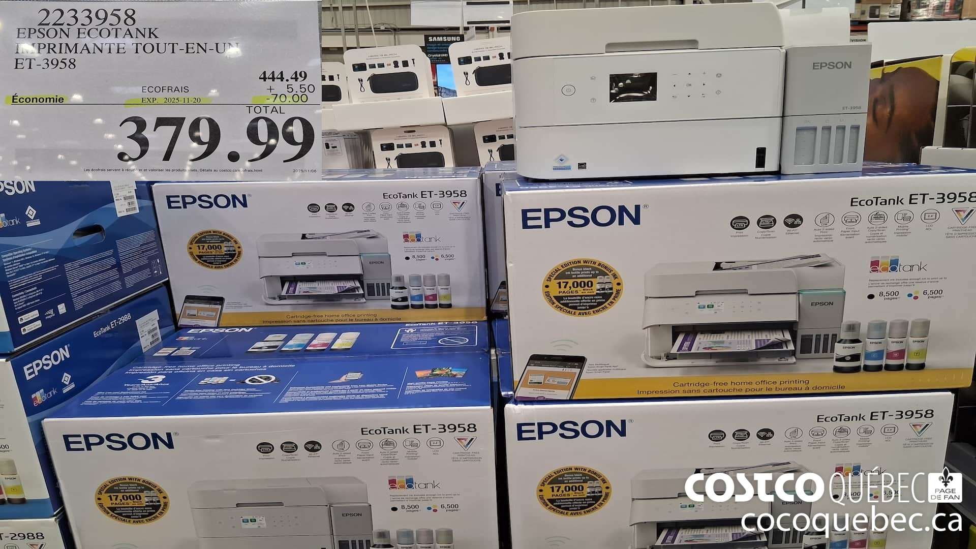 2233958 EPSON ECOTANK IMPRIMANTE TOUT-EN-UN ET-3958 ($70.00 INSTANT SAVINGS EXPIRES ON 2025-11-20) $379.99