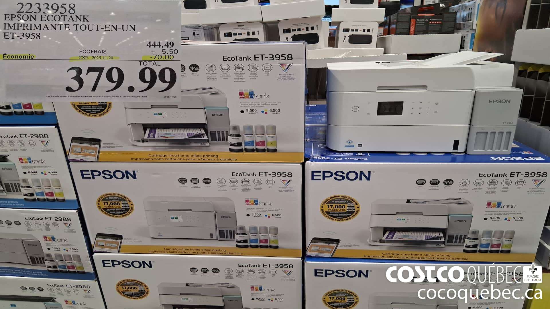 2233958 EPSON ECOTANK IMPRIMANTE TOUT-EN-UN ET-3958 ($70.00 INSTANT SAVINGS EXPIRES ON 2025-11-20) $379.99