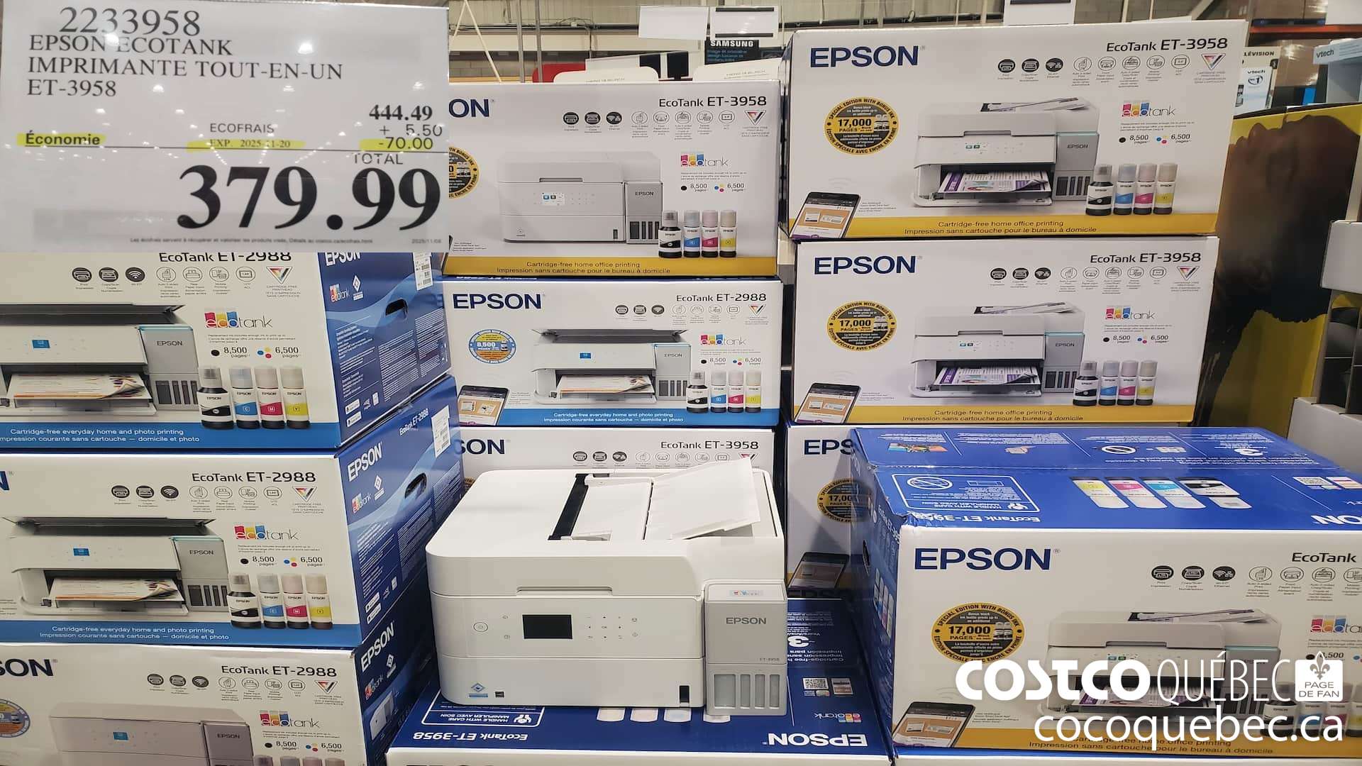 2233958 EPSON ECOTANK IMPRIMANTE TOUT-EN-UN ET-3958 ($70.00 INSTANT SAVINGS EXPIRES ON 2025-11-20) $379.99