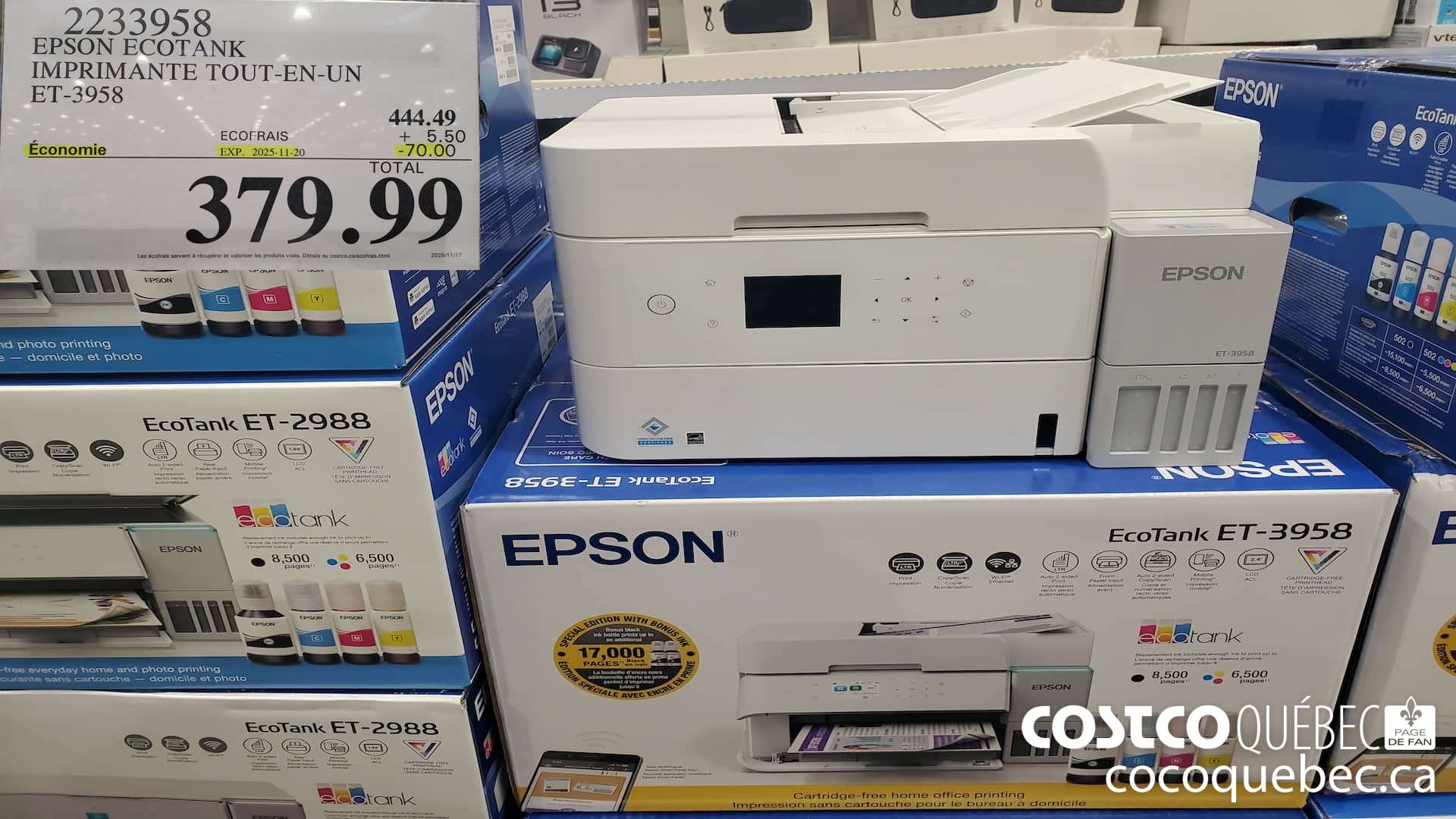 2233958 EPSON ECOTANK IMPRIMANTE TOUT-EN-UN ET-3958 ($70.00 INSTANT SAVINGS EXPIRES ON 2025-11-20) $379.99