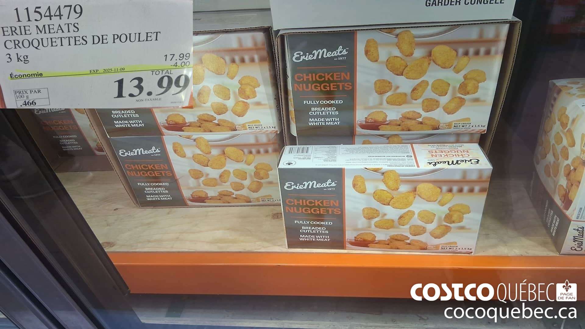 1154479 ERIE MEATS CROQUETTES DE POULET 3 kg  ($4.00 INSTANT SAVINGS EXPIRES ON 2025-11-09) $13.99
