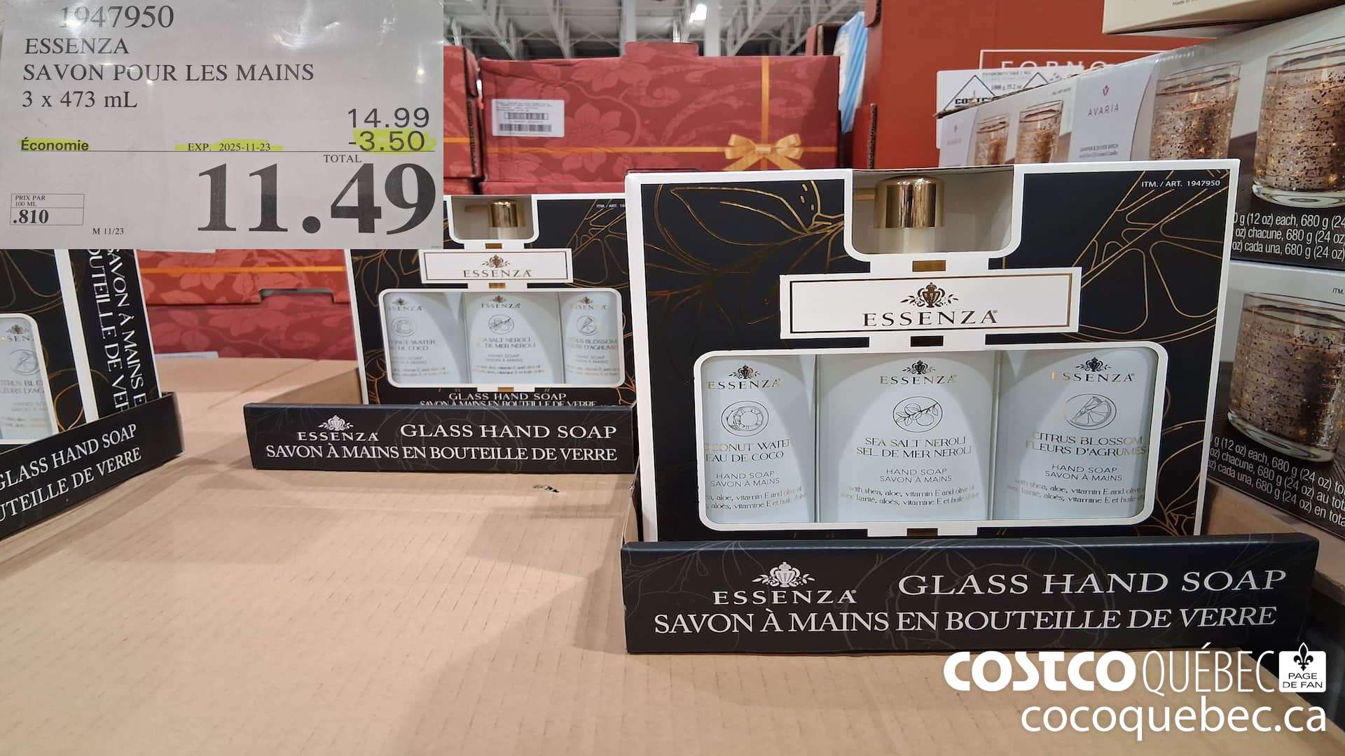 1947950 ESSENZA SAVON POUR LES MAINS 3 X 473ML ($3.50 INSTANT SAVINGS EXPIRES ON 2025-11-23) $11.49