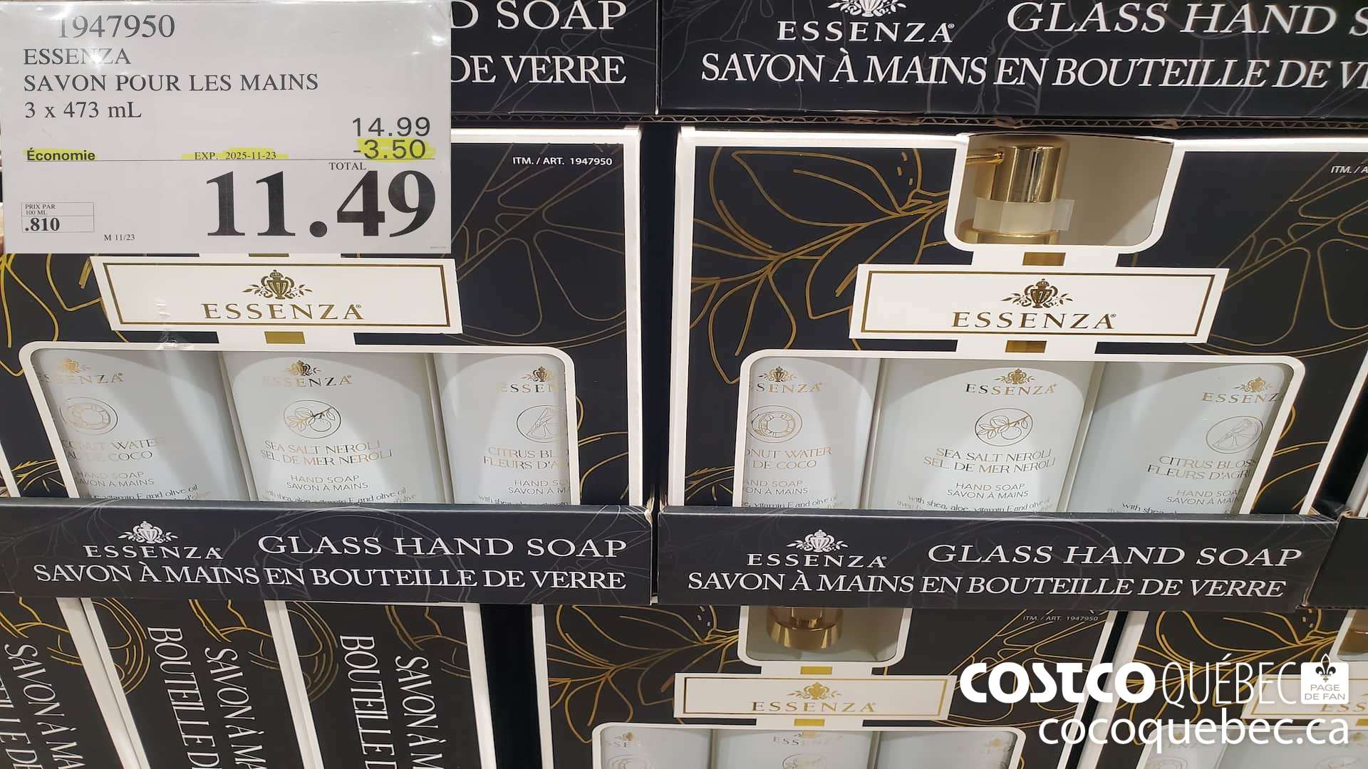 1947950 ESSENZA SAVON POUR LES MAINS 3 X 473ML ($3.50 INSTANT SAVINGS EXPIRES ON 2025-11-23) $11.49