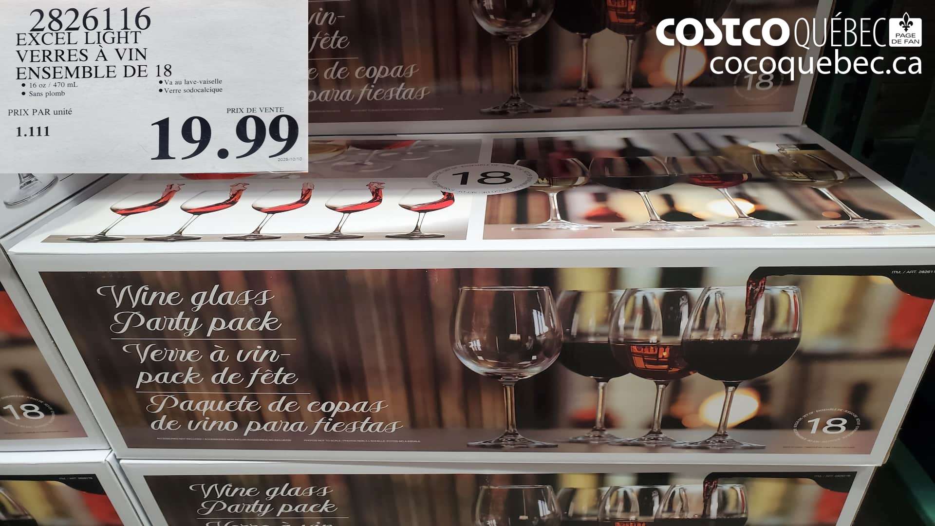 2826116 EXCEL LIGHT VERRES A VIN ENSEMBLE DE 18  $19.99