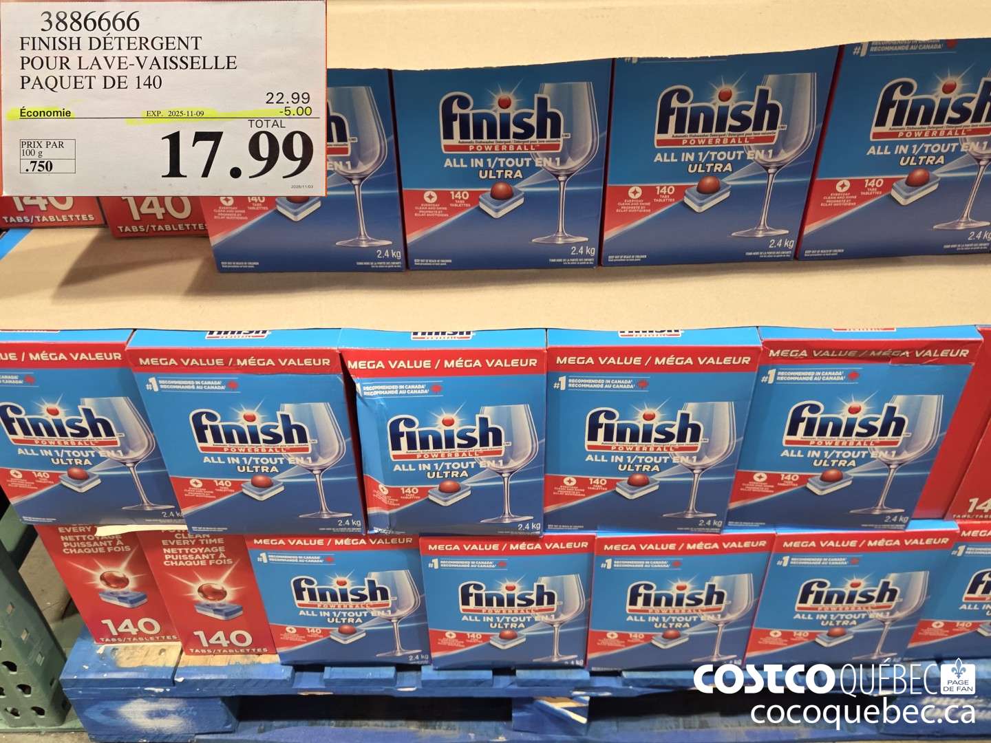 3886666 FINISH DETERGENT POUR LAVE-VAISSELLE PAQUET DE 140 ($5.00 INSTANT SAVINGS EXPIRES ON 2025-11-09) $17.99