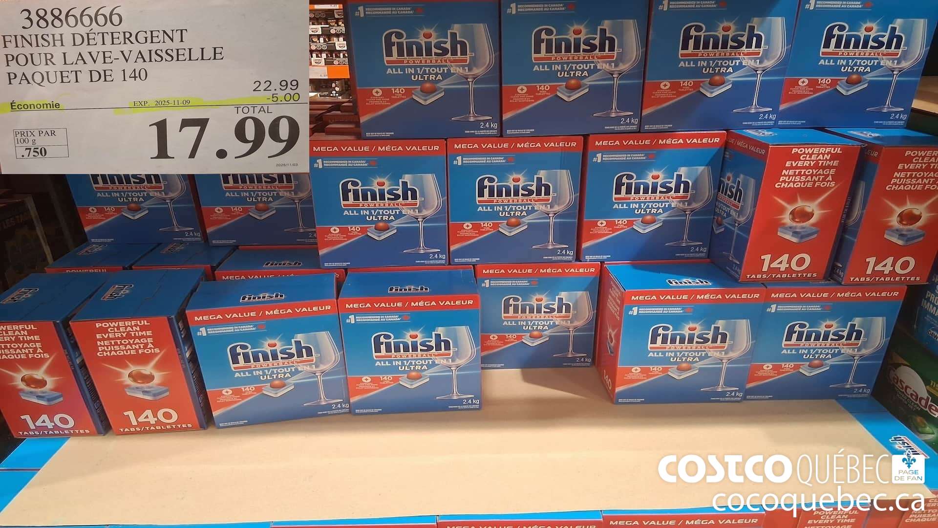 3886666 FINISH DETERGENT POUR LAVE-VAISSELLE PAQUET DE 140 ($5.00 INSTANT SAVINGS EXPIRES ON 2025-11-09) $17.99