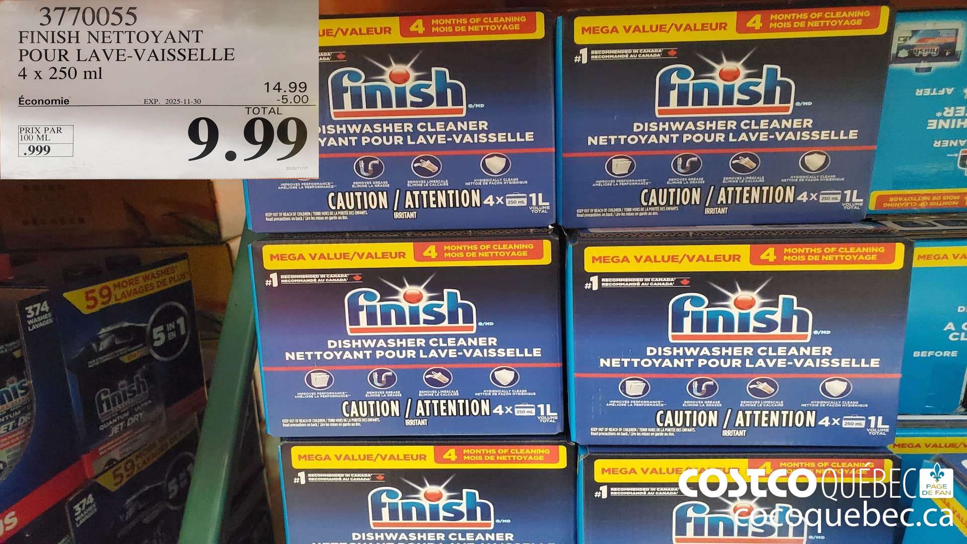 3770055 FINISH NETTOYANT POUR LAVE-VAISSELLE 4 x 250 ml  ($5.00 INSTANT SAVINGS EXPIRES ON 2025-11-30) $9.99