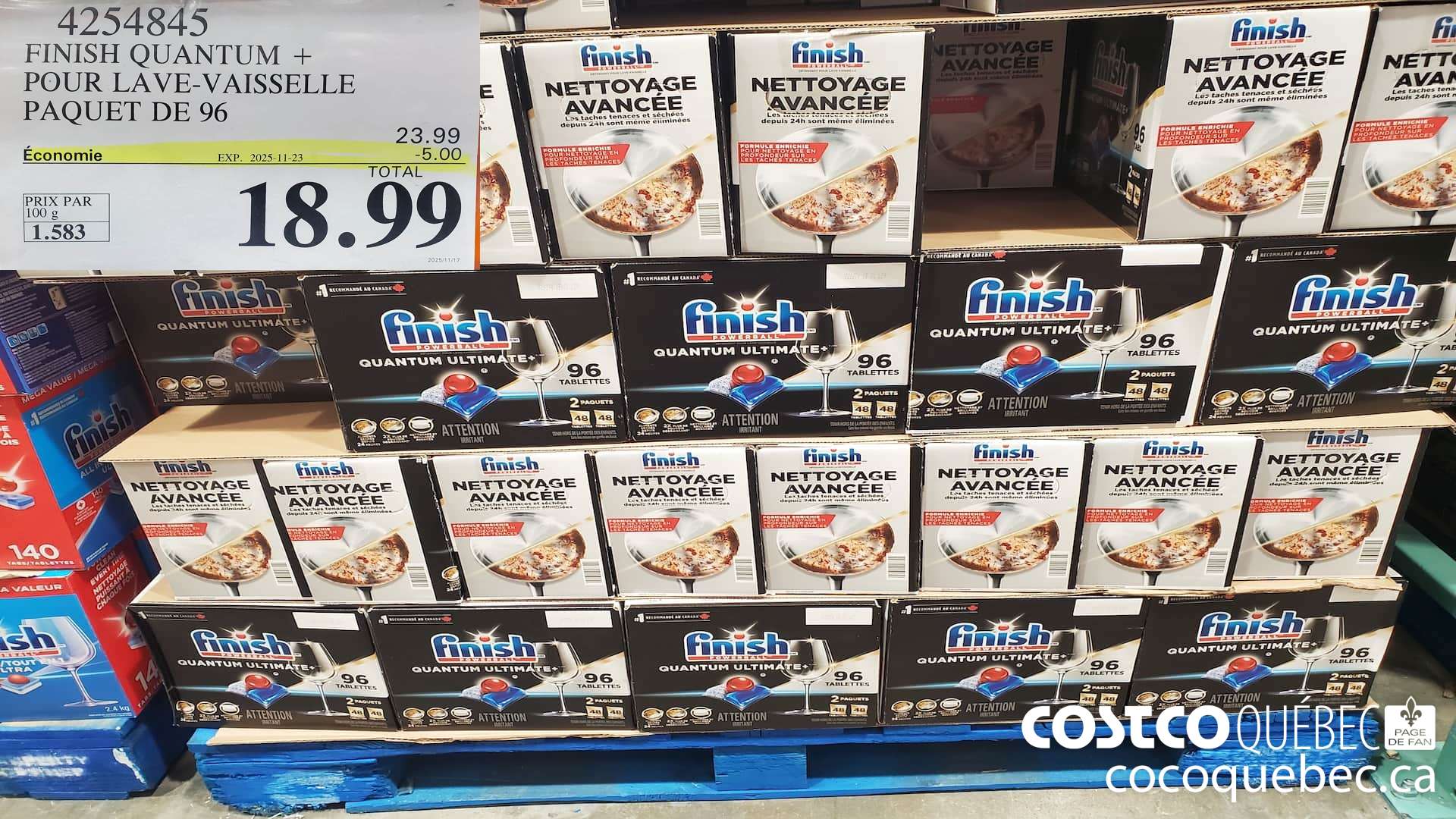 4254845 FINISH QUANTUM + POUR LAVE-VAISSELLE PAQUET DE 96  ($5.00 INSTANT SAVINGS EXPIRES ON 2025-11-23) $18.99