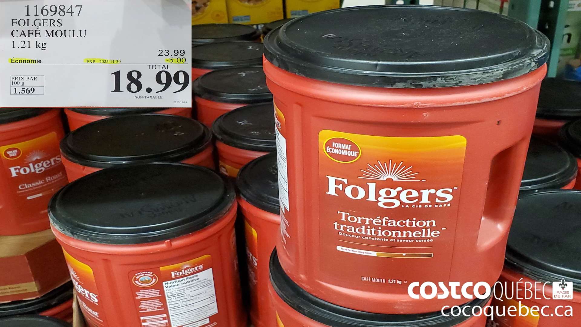 1169847 FOLGERS CAFE MOULU 1.21 KG  ($5.00 INSTANT SAVINGS EXPIRES ON 2025-11-30) $18.99