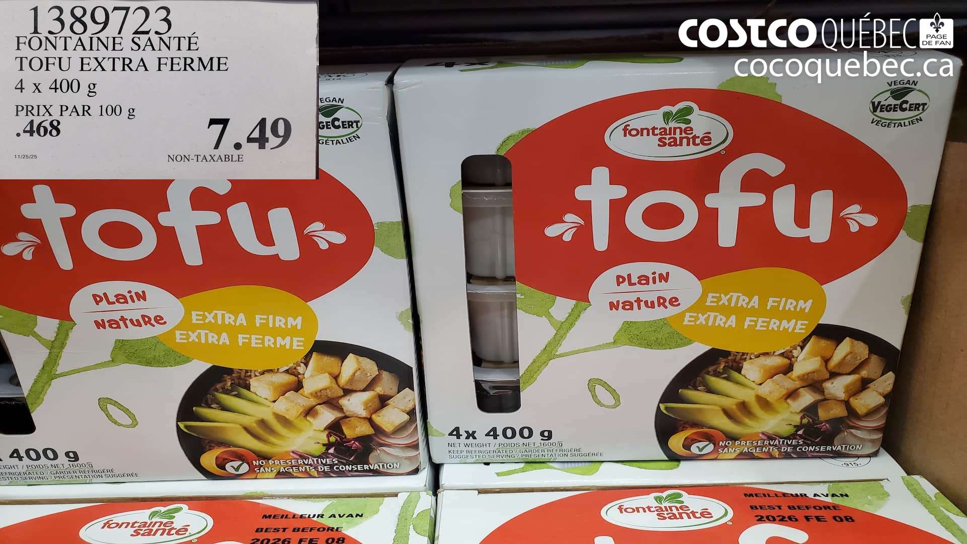 1389723 FONTAINE SANTE TOFU EXTRA FERME 4 x 400 g  $7.49