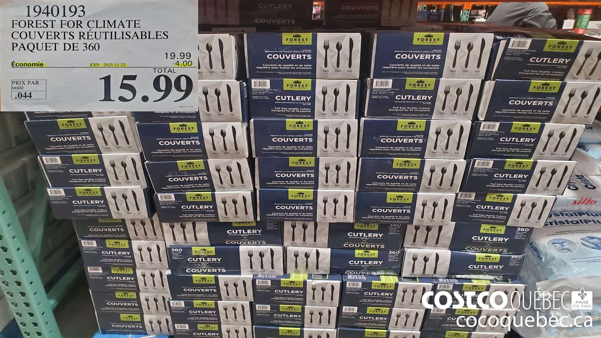 1940193 FOREST FOR CLIMATE COUVERTS REUTILISABLES PAQUET DE 360 ($4.00 INSTANT SAVINGS EXPIRES ON 2025-11-23) $15.99