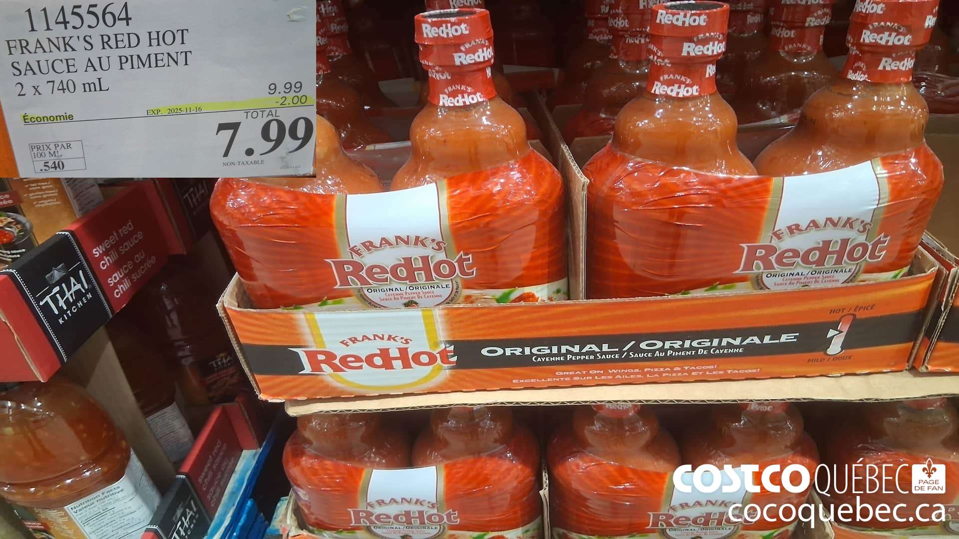 1145564 FRANKS RED HOT SAUCE AU PIMENT 2 x 740 mL ($2.00 INSTANT SAVINGS EXPIRES ON 2025-11-16) $7.99