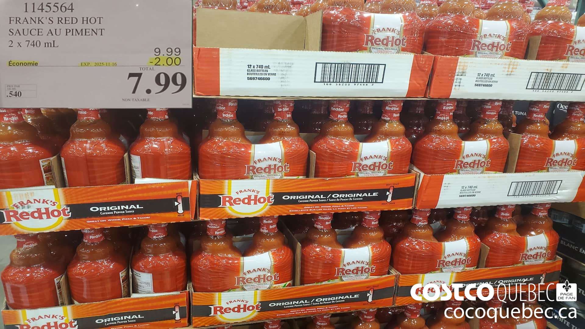1145564 FRANKS RED HOT SAUCE AU PIMENT 2 x 740 mL ($2.00 INSTANT SAVINGS EXPIRES ON 2025-11-16) $7.99