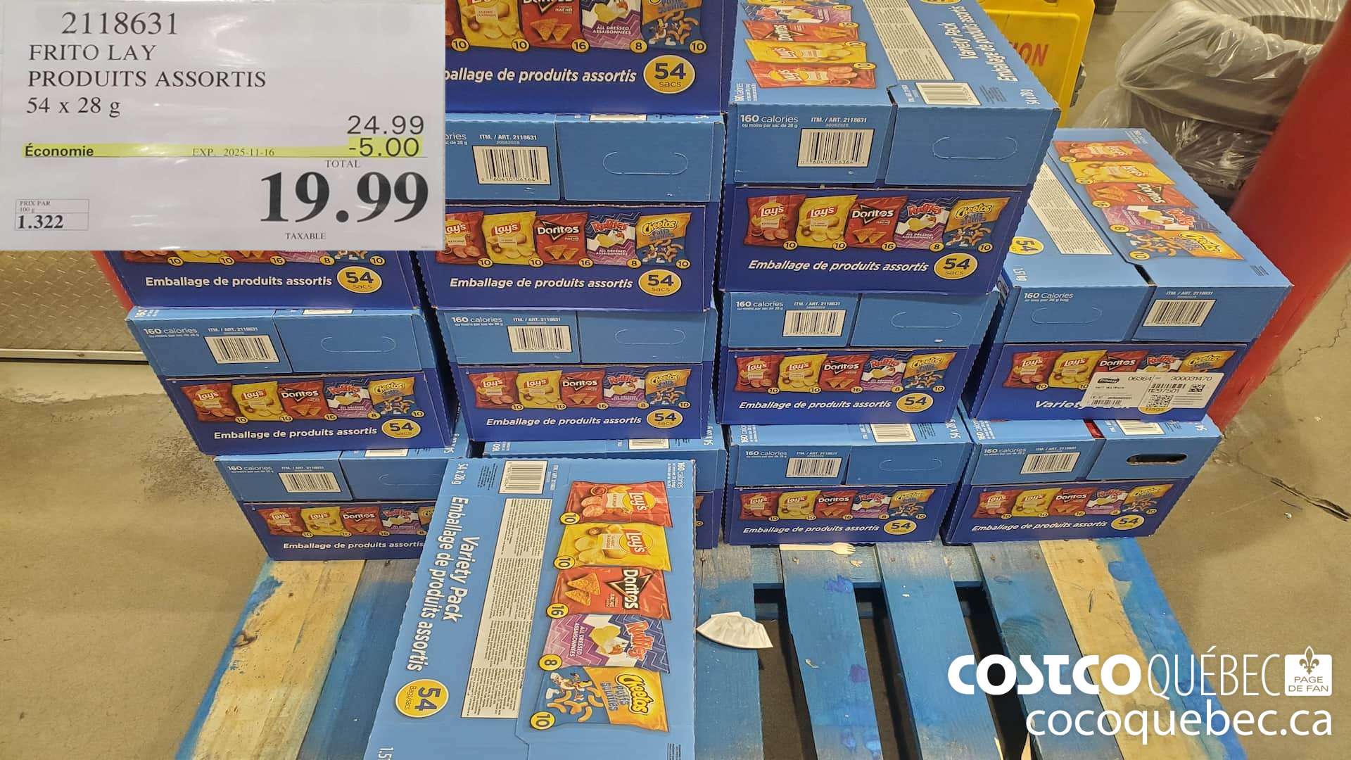 2118631 FRITO LAY PRODUITS ASSORTIS 54 x 288 g ($5.00 INSTANT SAVINGS EXPIRES ON 2025-11-16) $19.99