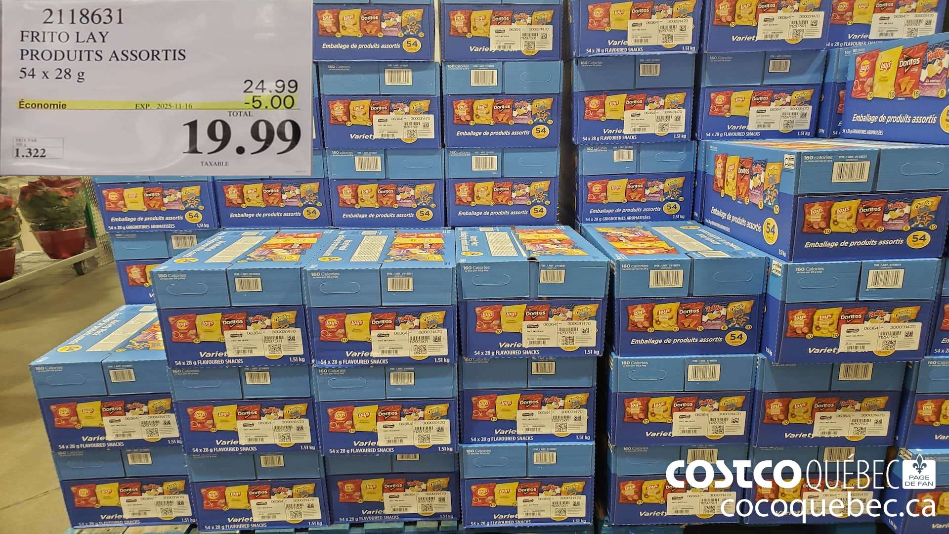 2118631 FRITO LAY PRODUITS ASSORTIS 54 x 288 g ($5.00 INSTANT SAVINGS EXPIRES ON 2025-11-16) $19.99