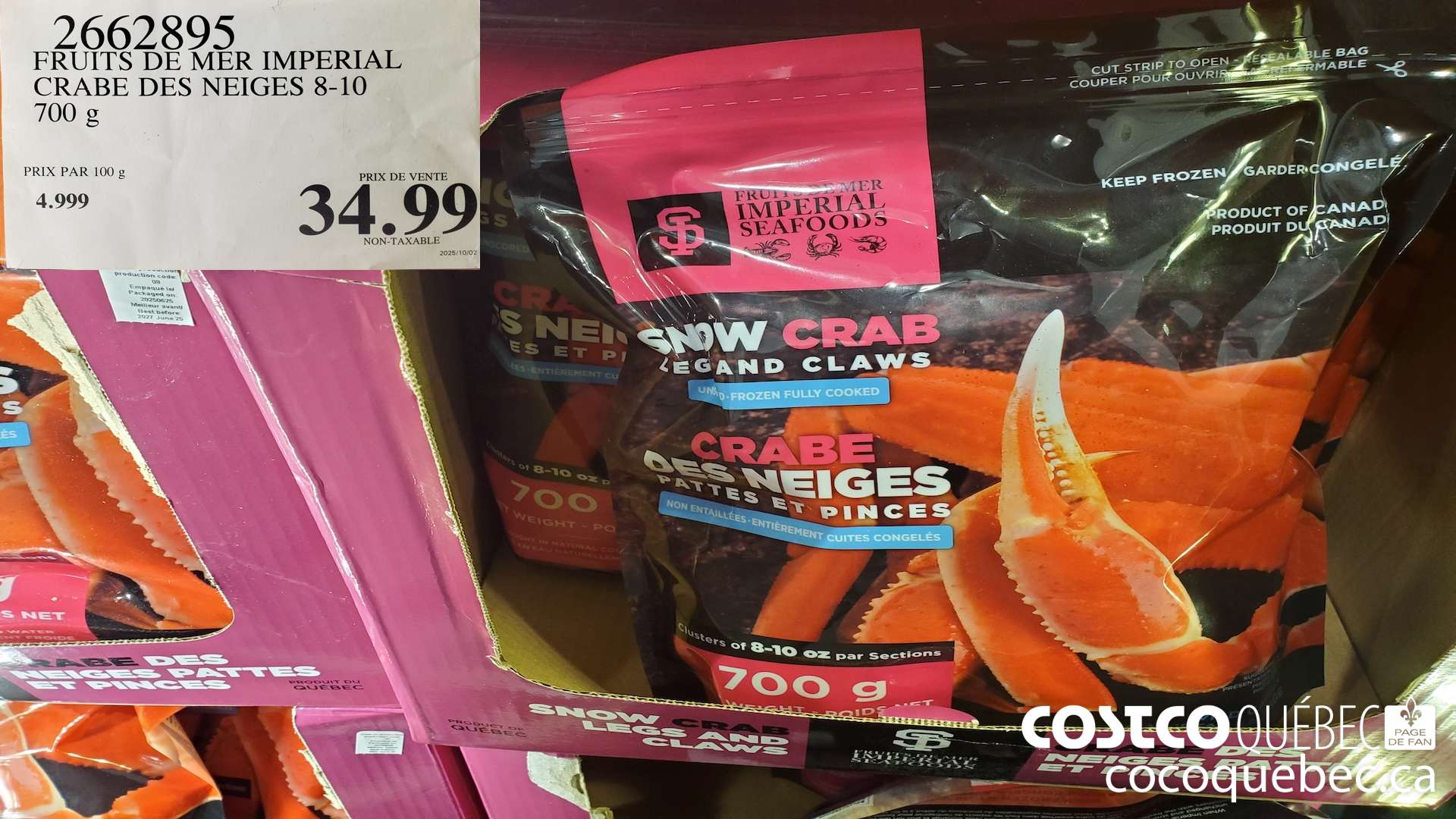 2662895 FRUITS DE MER IMPERIAL CRABE DES NEIGES 8-10 700 g $34.99