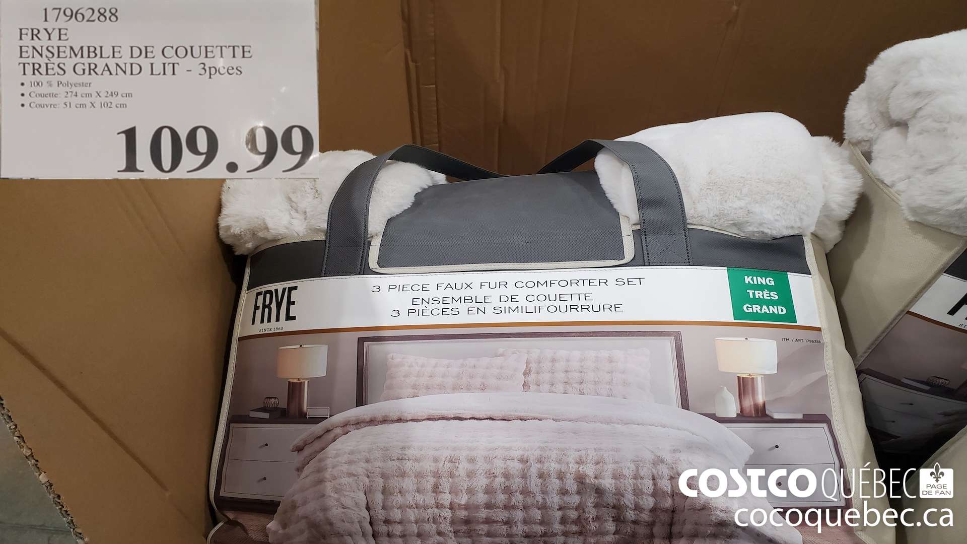 1796288 FRYE ENSEMBLE DE COUETTE TRES GRAND LIT - 3pces $109.99