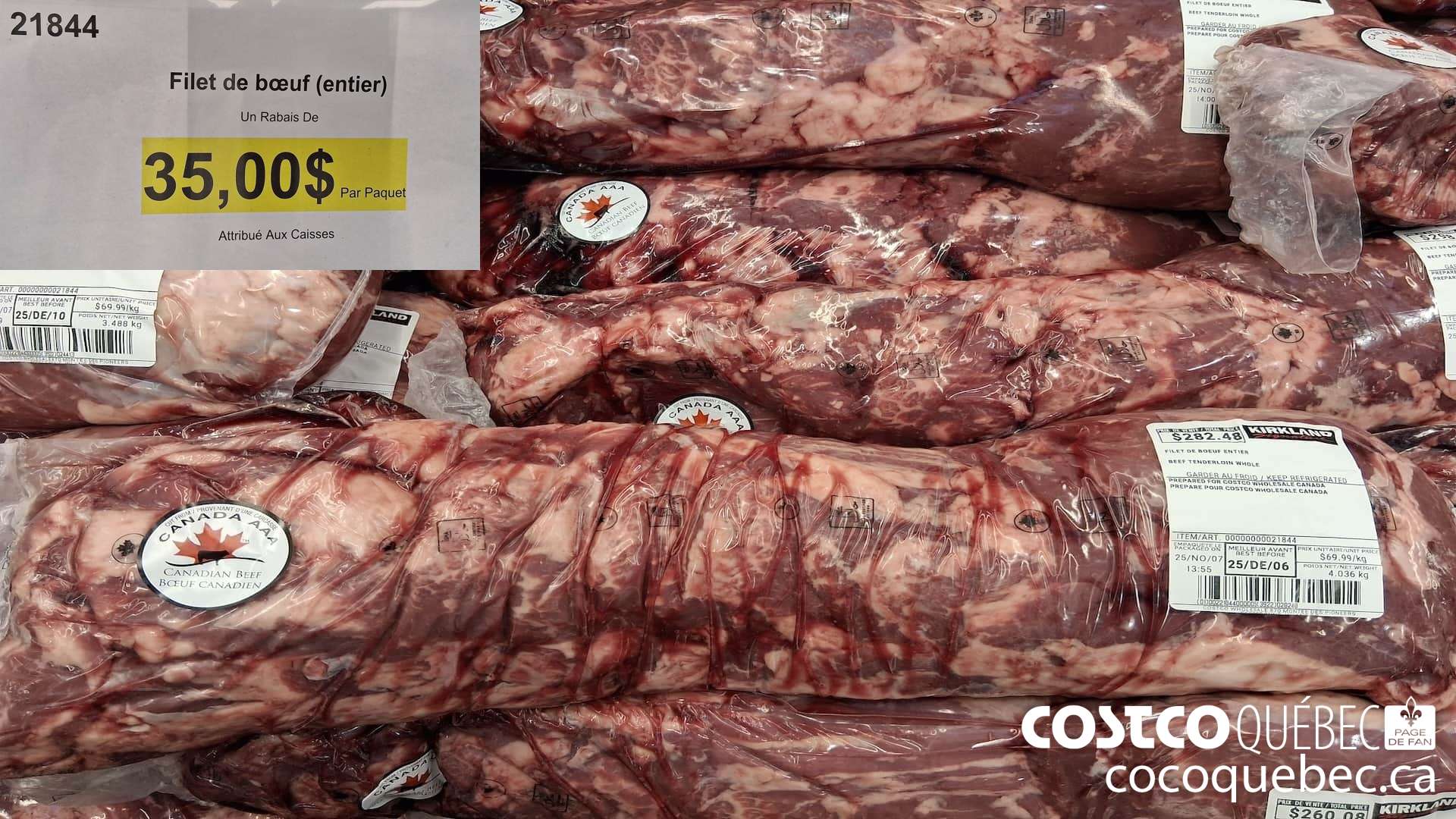 21844 Filet de boeuf (entier)  ($35.00 INSTANT SAVINGS)