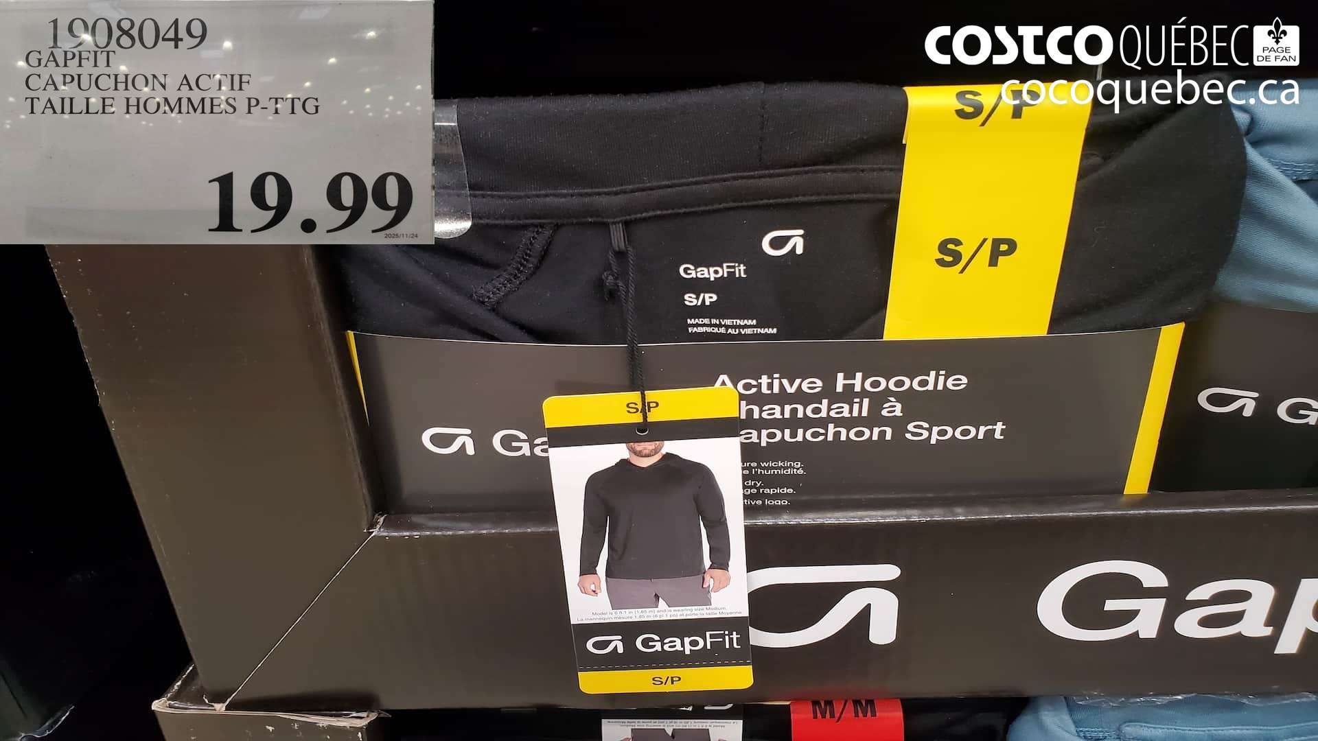 1908049 GAPFIT CAPUCHON ACTIF TAILLE HOMMES P-TTG  $19.99