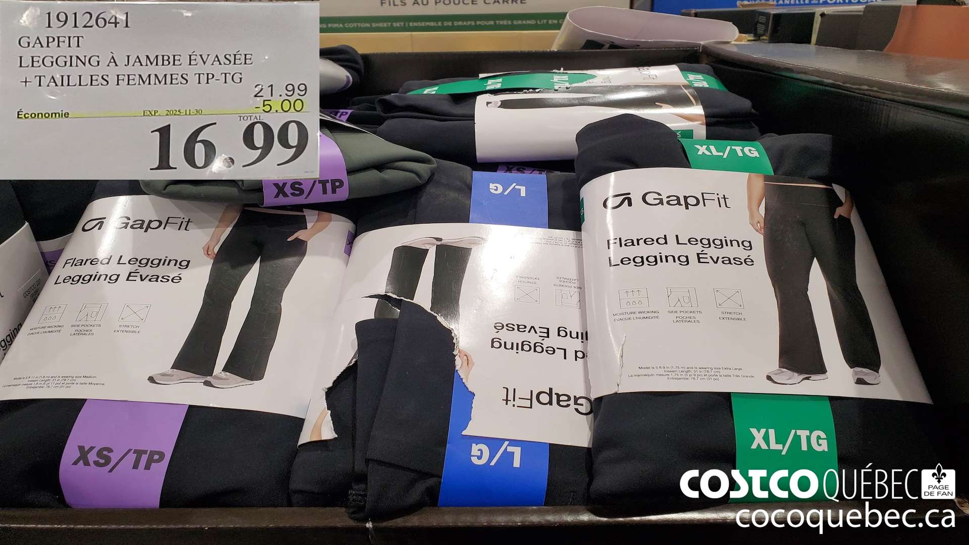 1912641 GAPFIT LEGGING A JAMBE EVASEE + TAILLES FEMMES TP-TG , ($5.00 INSTANT SAVINGS EXPIRES ON 2025-11-30) $16.99