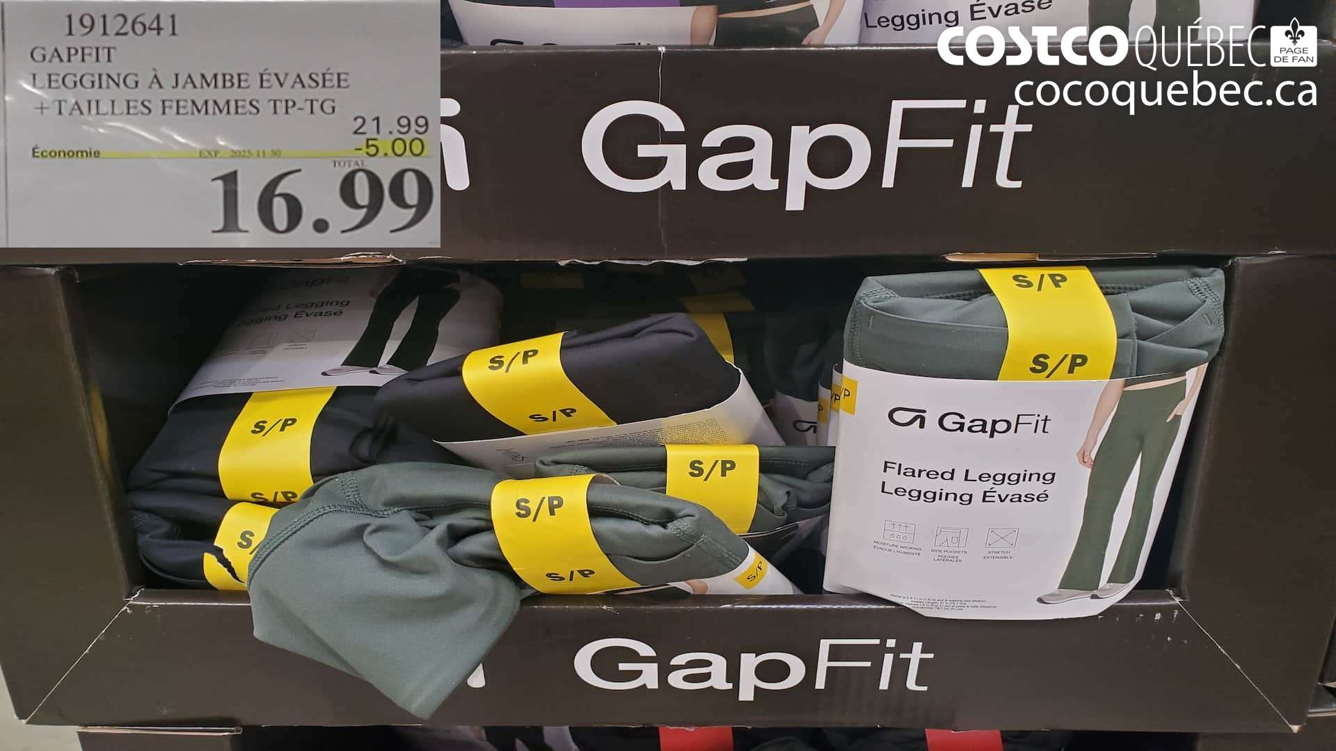 1912641 GAPFIT LEGGING A JAMBE EVASEE + TAILLES FEMMES TP-TG , ($5.00 INSTANT SAVINGS EXPIRES ON 2025-11-30) $16.99