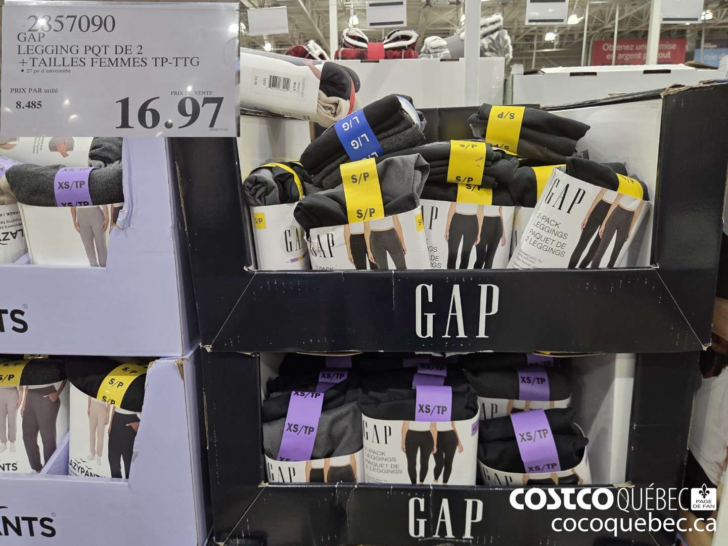 2857090 GAP LEGGING PQT DE 2 TAILLES FEMMES TP-TTG $16.97