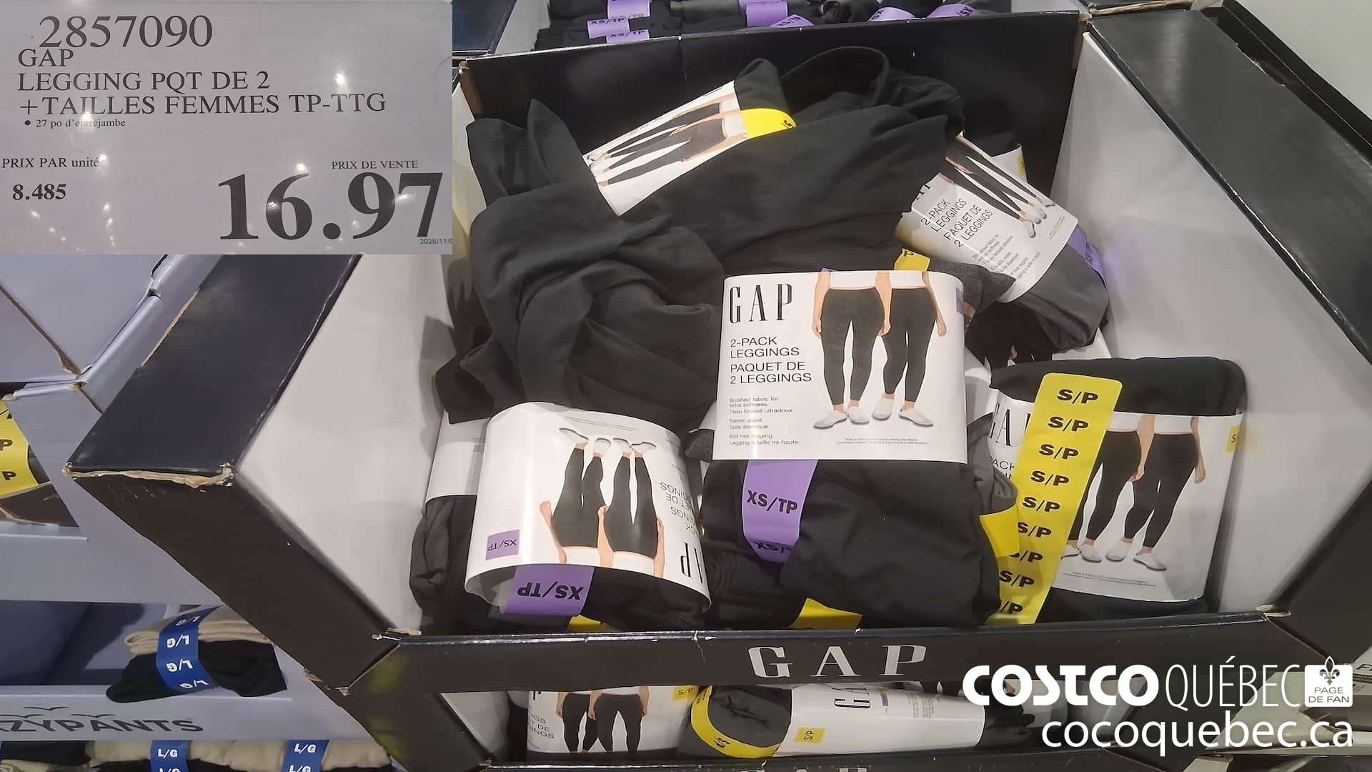 2857090 GAP LEGGING PQT DE 2 TAILLES FEMMES TP-TTG $16.97