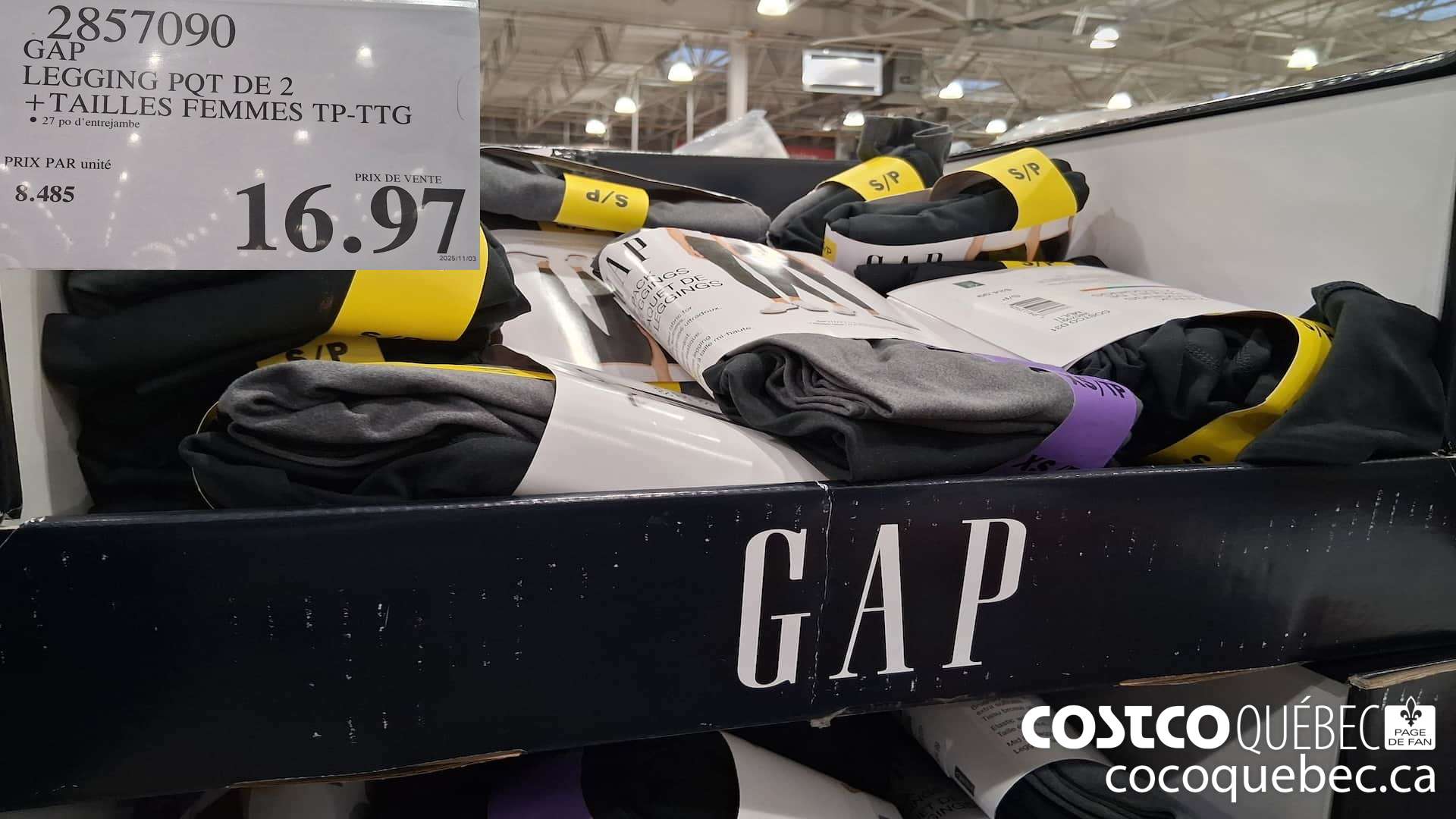2857090 GAP LEGGING PQT DE 2 TAILLES FEMMES TP-TTG $16.97