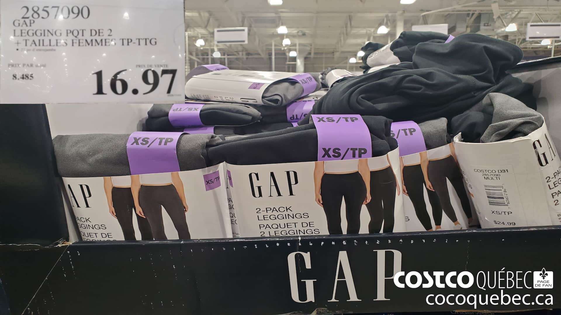 2857090 GAP LEGGING PQT DE 2 TAILLES FEMMES TP-TTG $16.97