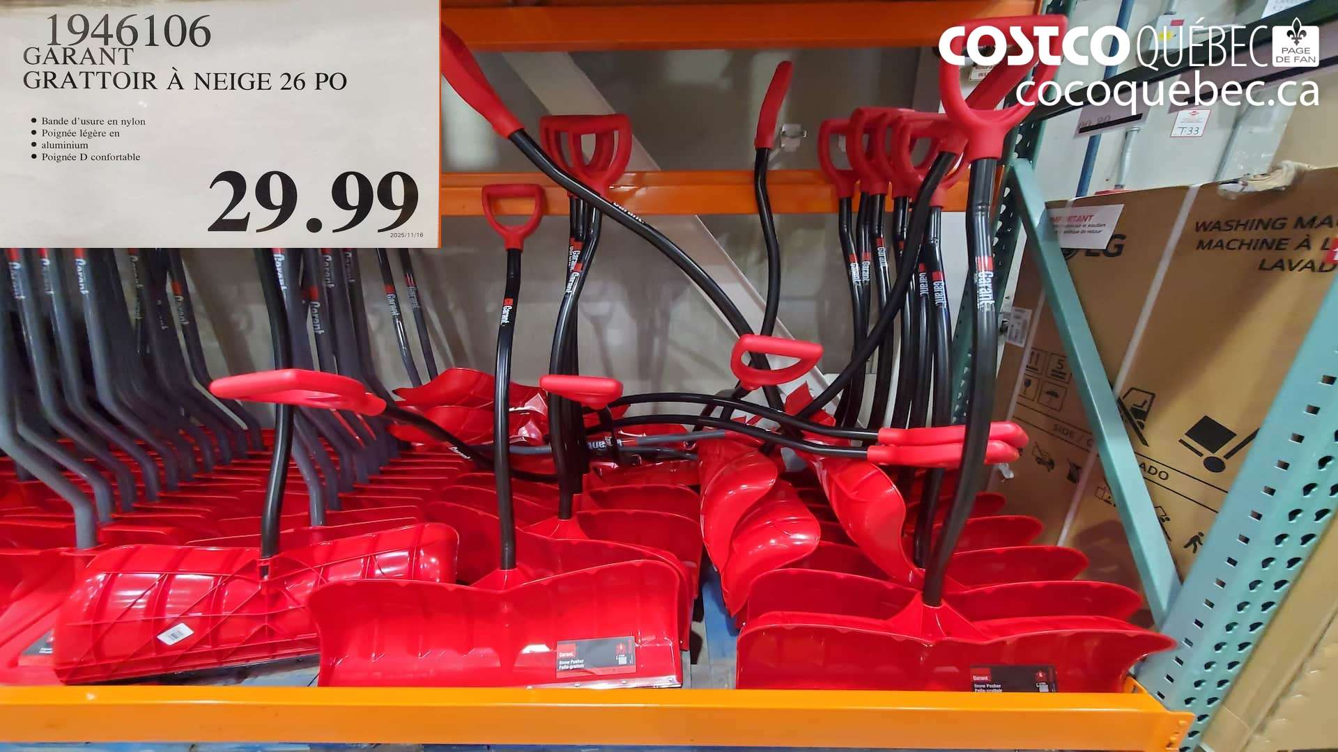 1946106 GARAN GRATTOIR A NEIGE 26 PO $29.99