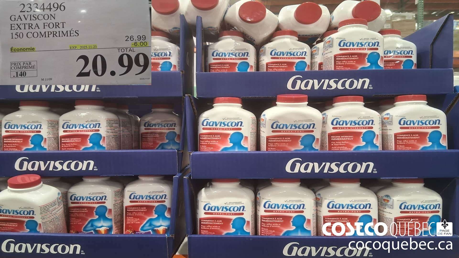 2334496 GAVISCON EXTRA FORT 150 COMPRIMES  ($6.00 INSTANT SAVINGS EXPIRES ON 2025-11-23) $20.99