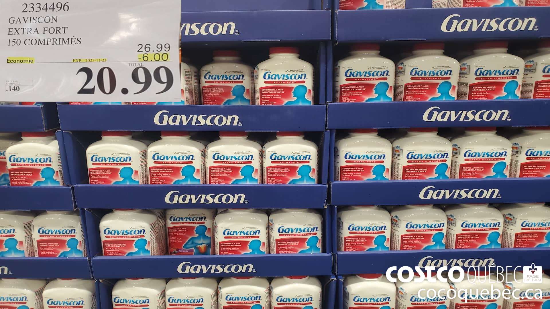 2334496 GAVISCON EXTRA FORT 150 COMPRIMES  ($6.00 INSTANT SAVINGS EXPIRES ON 2025-11-23) $20.99