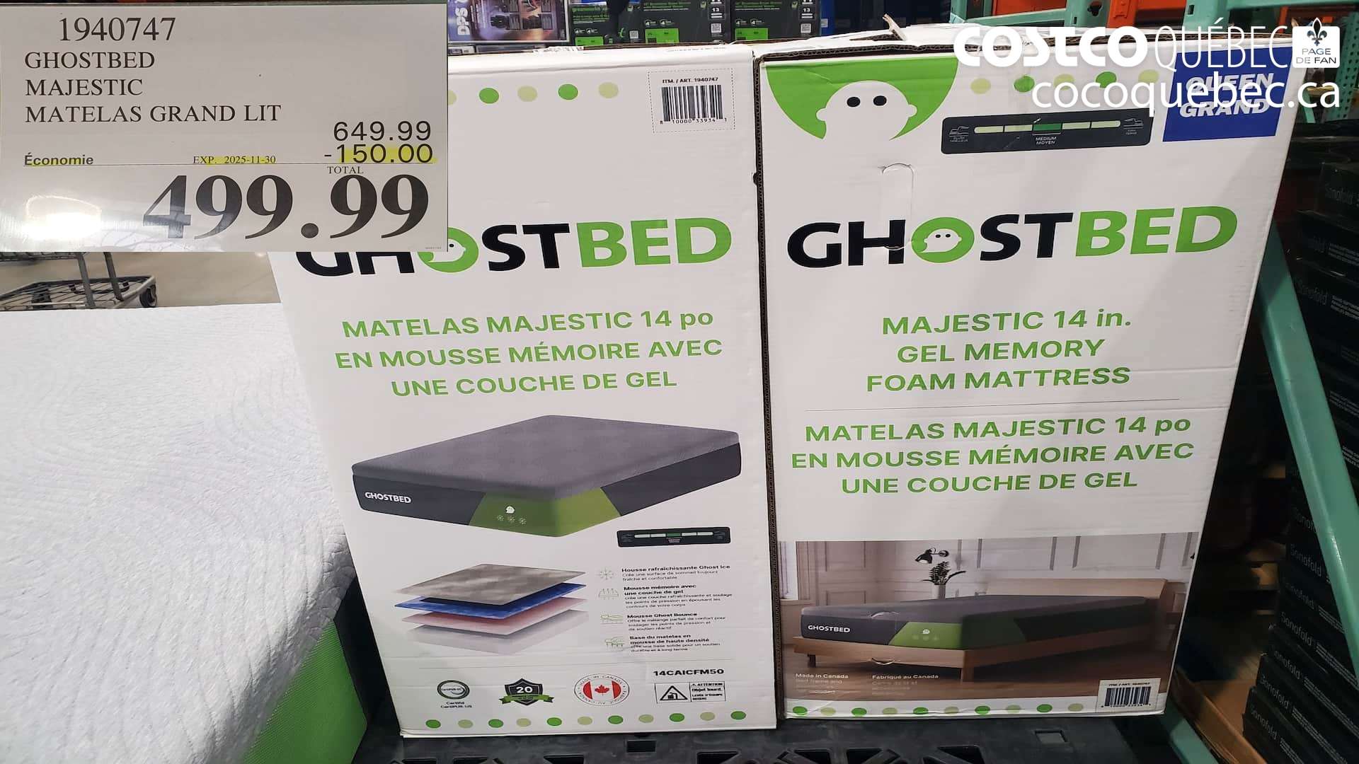 1940747 GHOSTBED MAJESTIC MATELAS GRAND LIT ($150.00 INSTANT SAVINGS EXPIRES ON 2025-11-30) $649.99