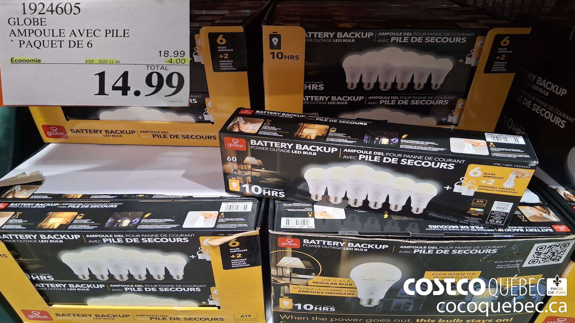 1924605 GLOBE AMPOULE AVEC PILE PAQUET DE 6  ($4.00 INSTANT SAVINGS EXPIRES ON 2025-11-16) $14.99