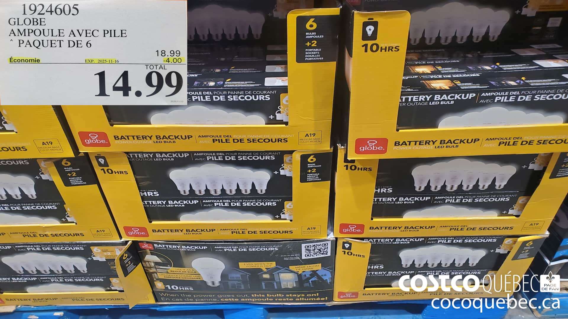 1924605 GLOBE AMPOULE AVEC PILE PAQUET DE 6  ($4.00 INSTANT SAVINGS EXPIRES ON 2025-11-16) $14.99