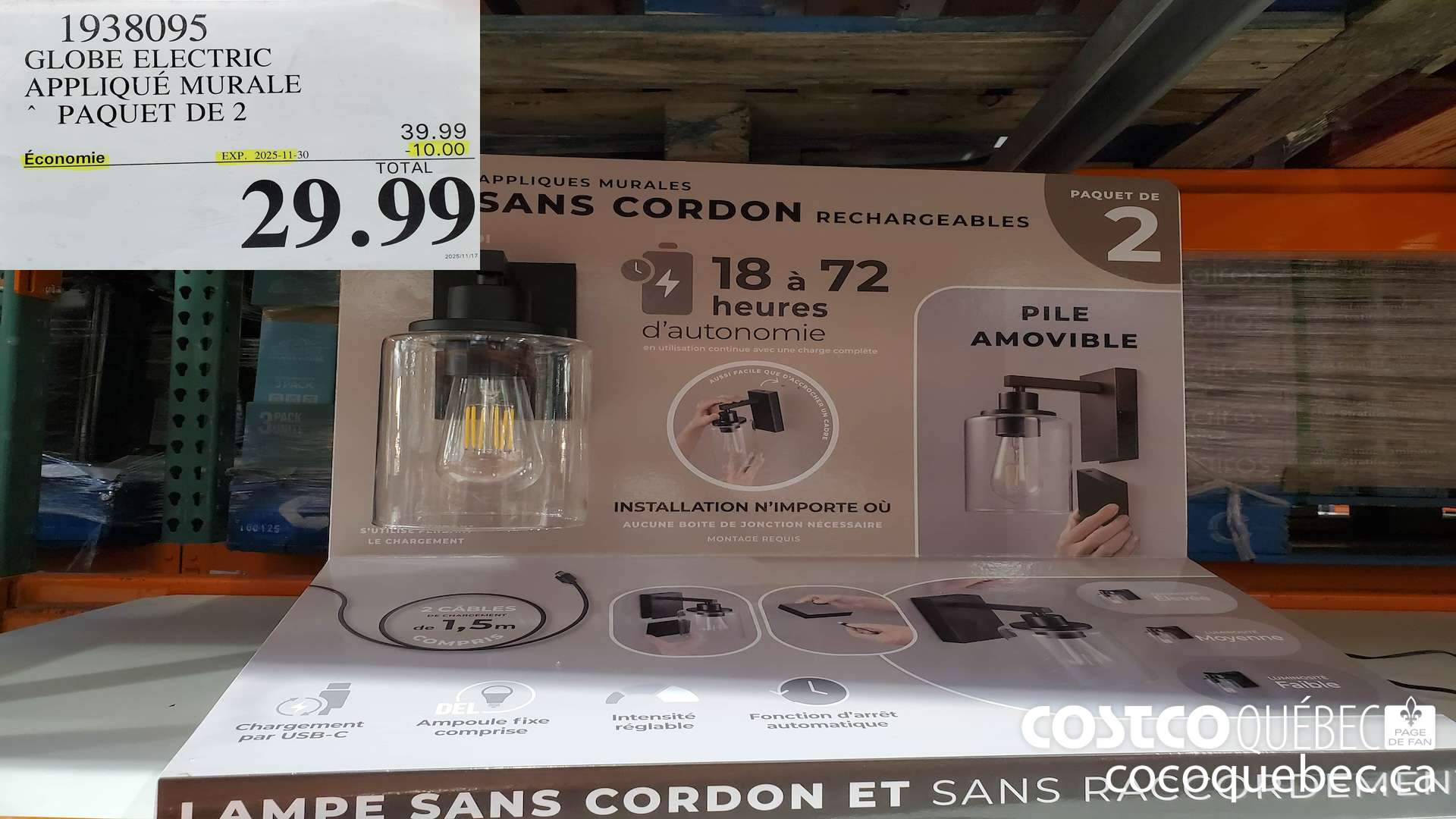 1938095 GLOBE ELECTRIC APPLIQUE MURALE PAQUET DE 2 ($10.00 INSTANT SAVINGS EXPIRES ON 2025-11-30) $29.99