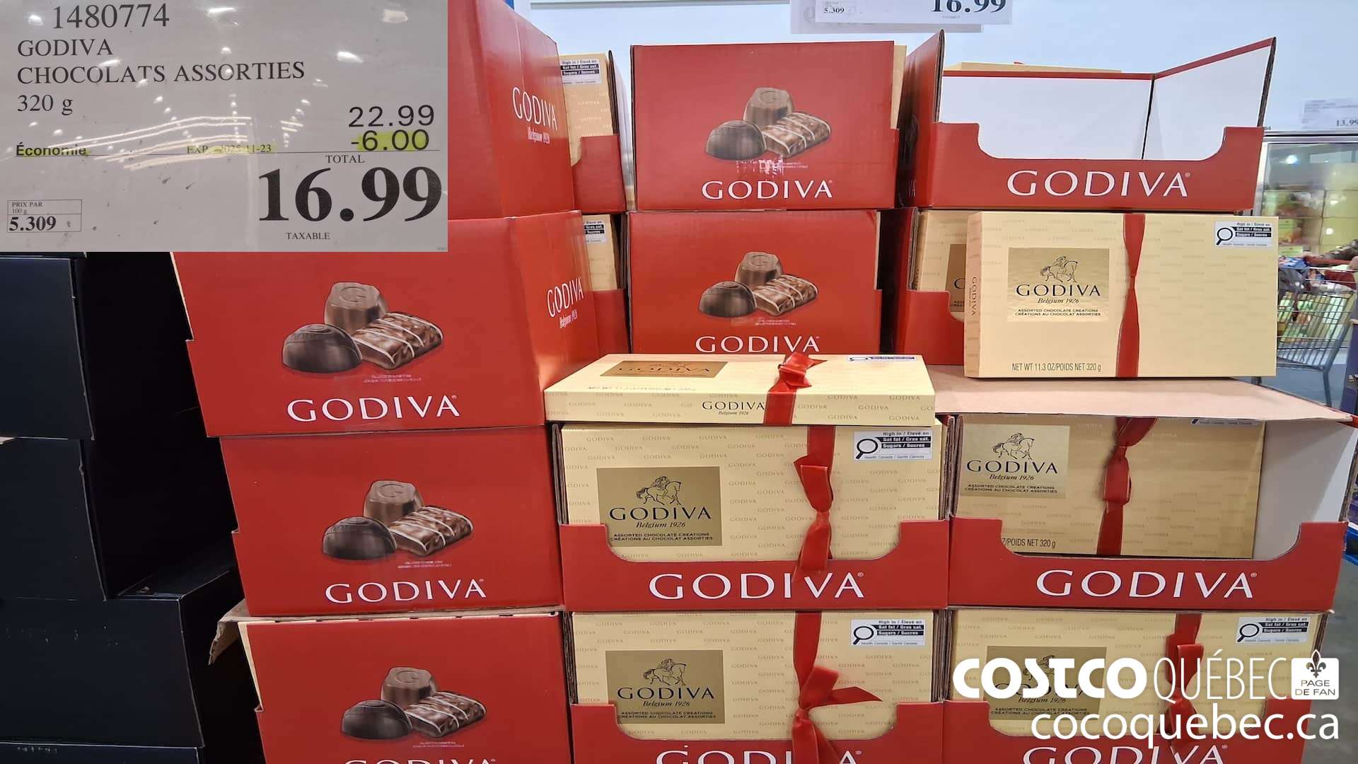 1480774 GODIVA CHOCOLATS ASSORTIES 320G  ($6.00 INSTANT SAVINGS EXPIRES ON 2025-11-23) $16.99