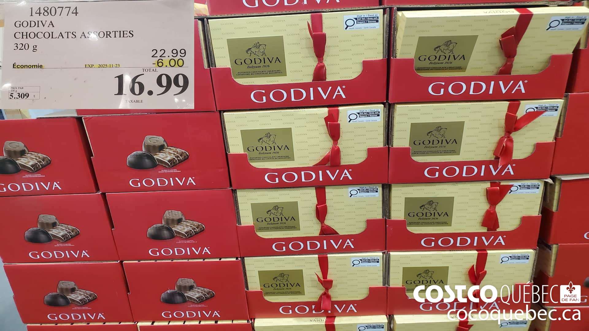 1480774 GODIVA CHOCOLATS ASSORTIES 320G  ($6.00 INSTANT SAVINGS EXPIRES ON 2025-11-23) $16.99