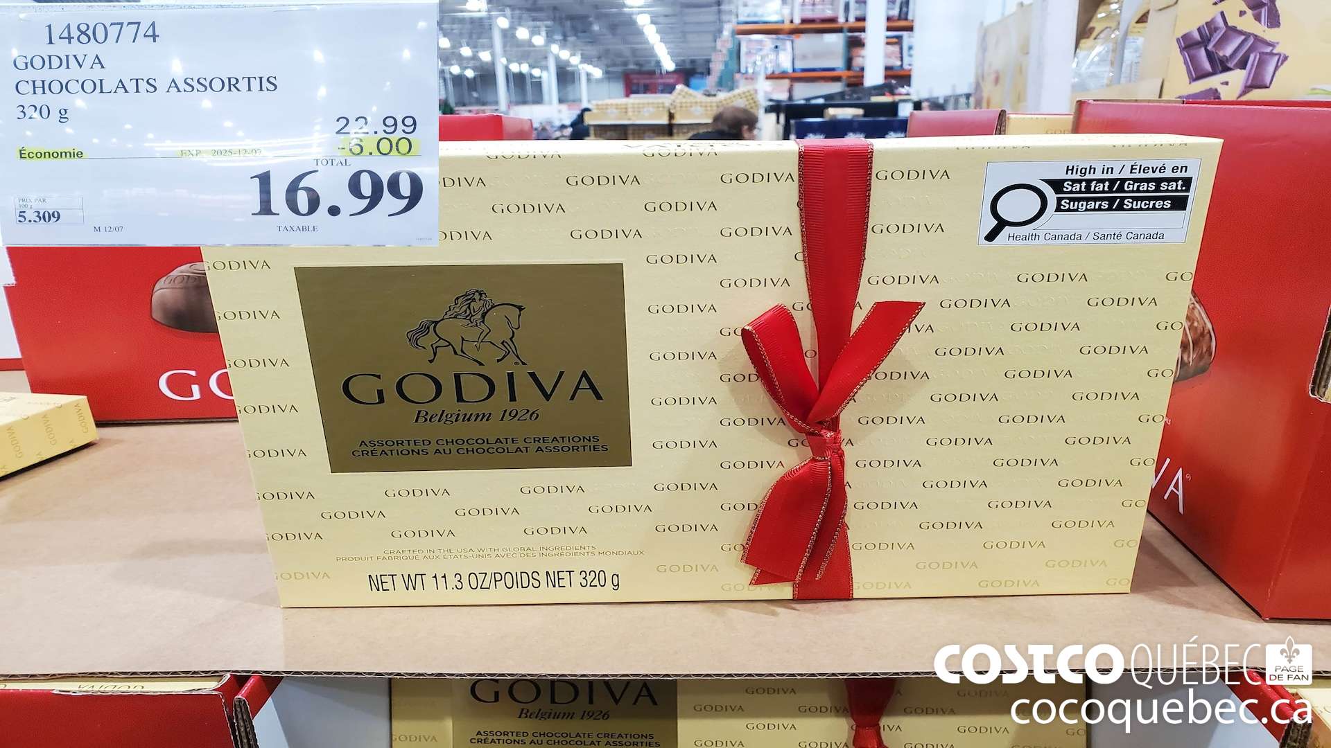1480774 GODIVA CHOCOLATS ASSORTIES 320G  ($6.00 INSTANT SAVINGS EXPIRES ON 2025-12-07) $16.99