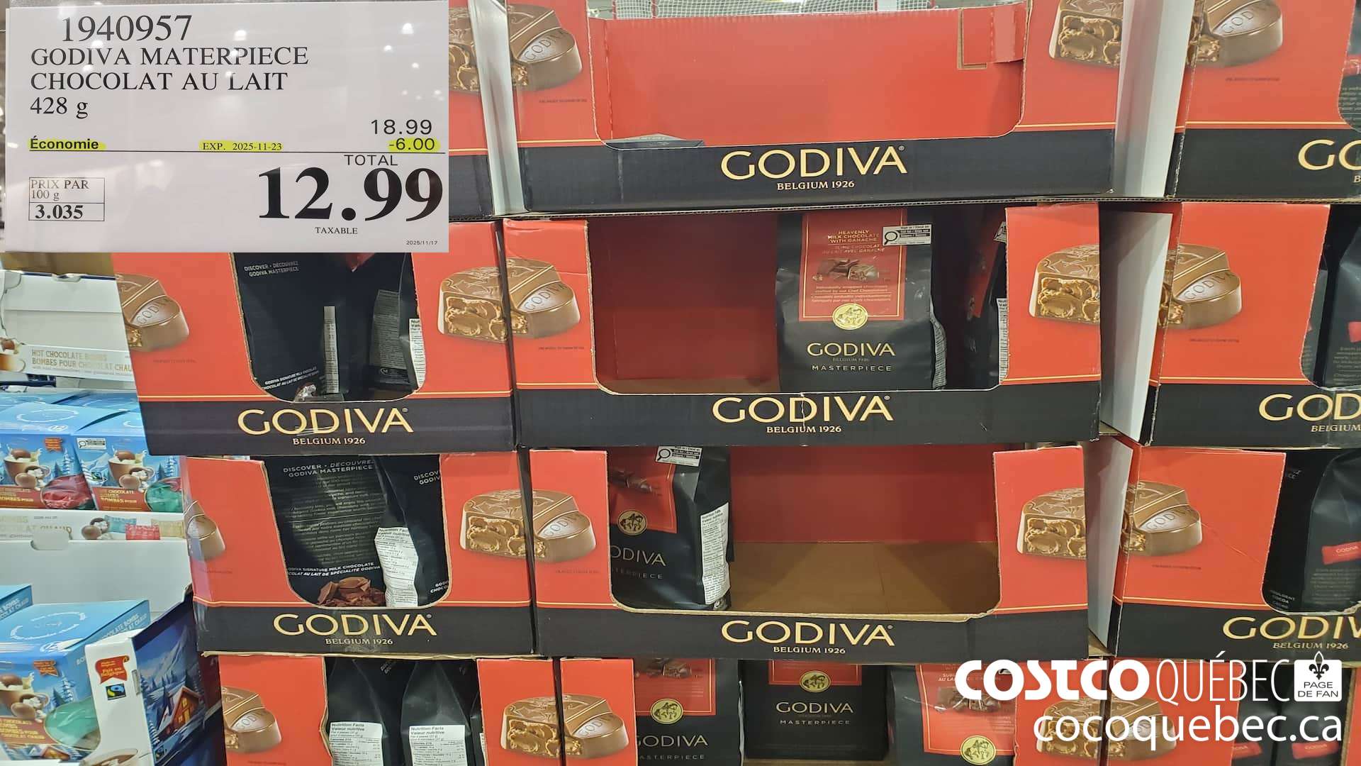 1940957 GODIVA MATERPIECE CHOCOLAT AU LAIT 428 G  ($6.00 INSTANT SAVINGS EXPIRES ON 2025-11-23) $12.99