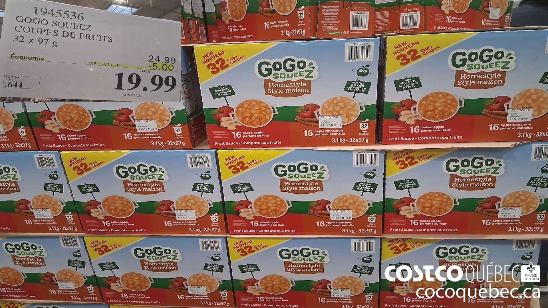 1945536 GOGO SQUEEZ COUPES DE FRUITS 32 x 97 G  ($5.00 INSTANT SAVINGS EXPIRES ON 2025-11-16) $19.99